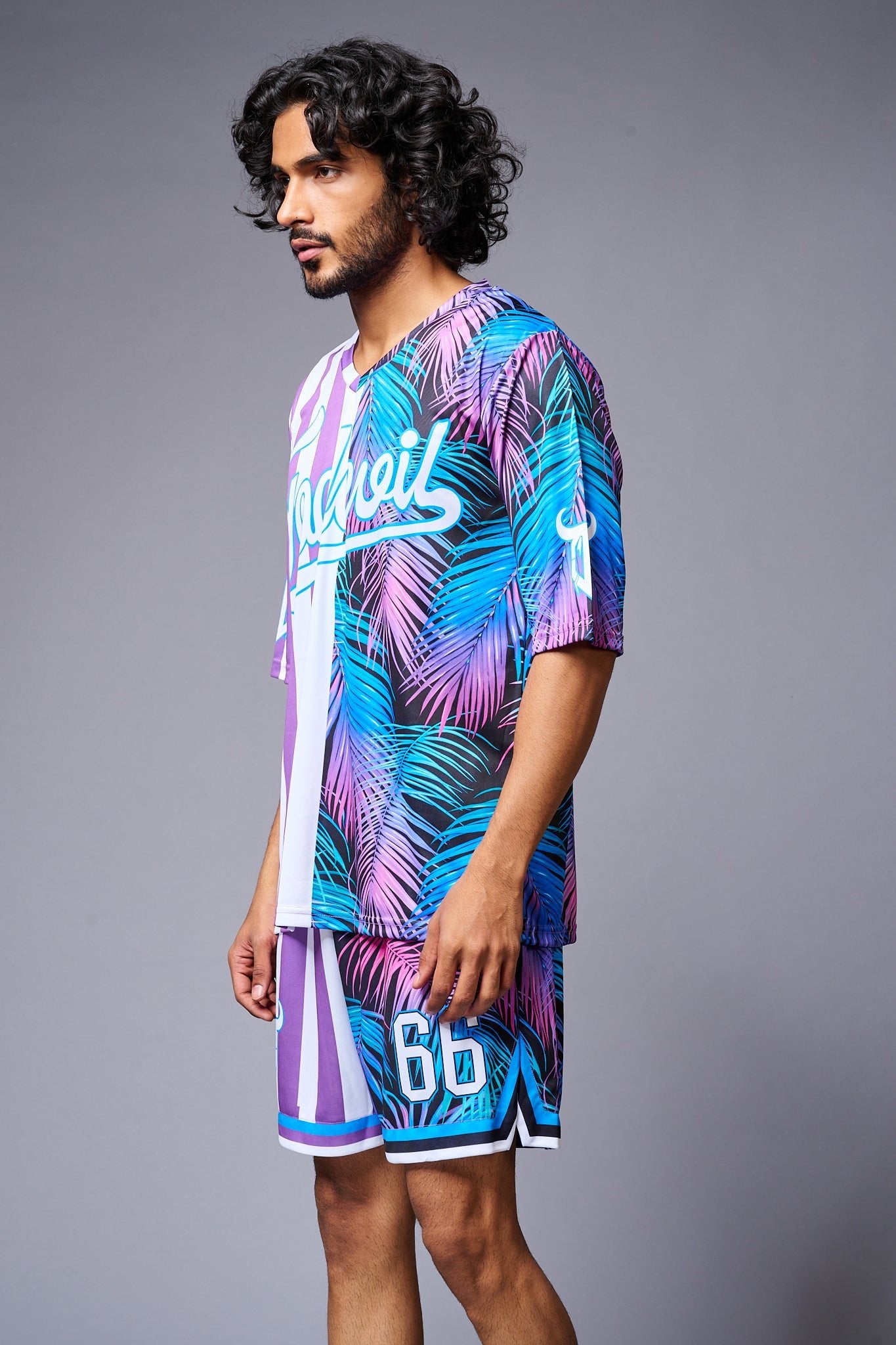 Go Devil Printed Stripe Pink & Blue Co-ord Set for Men - Go Devil