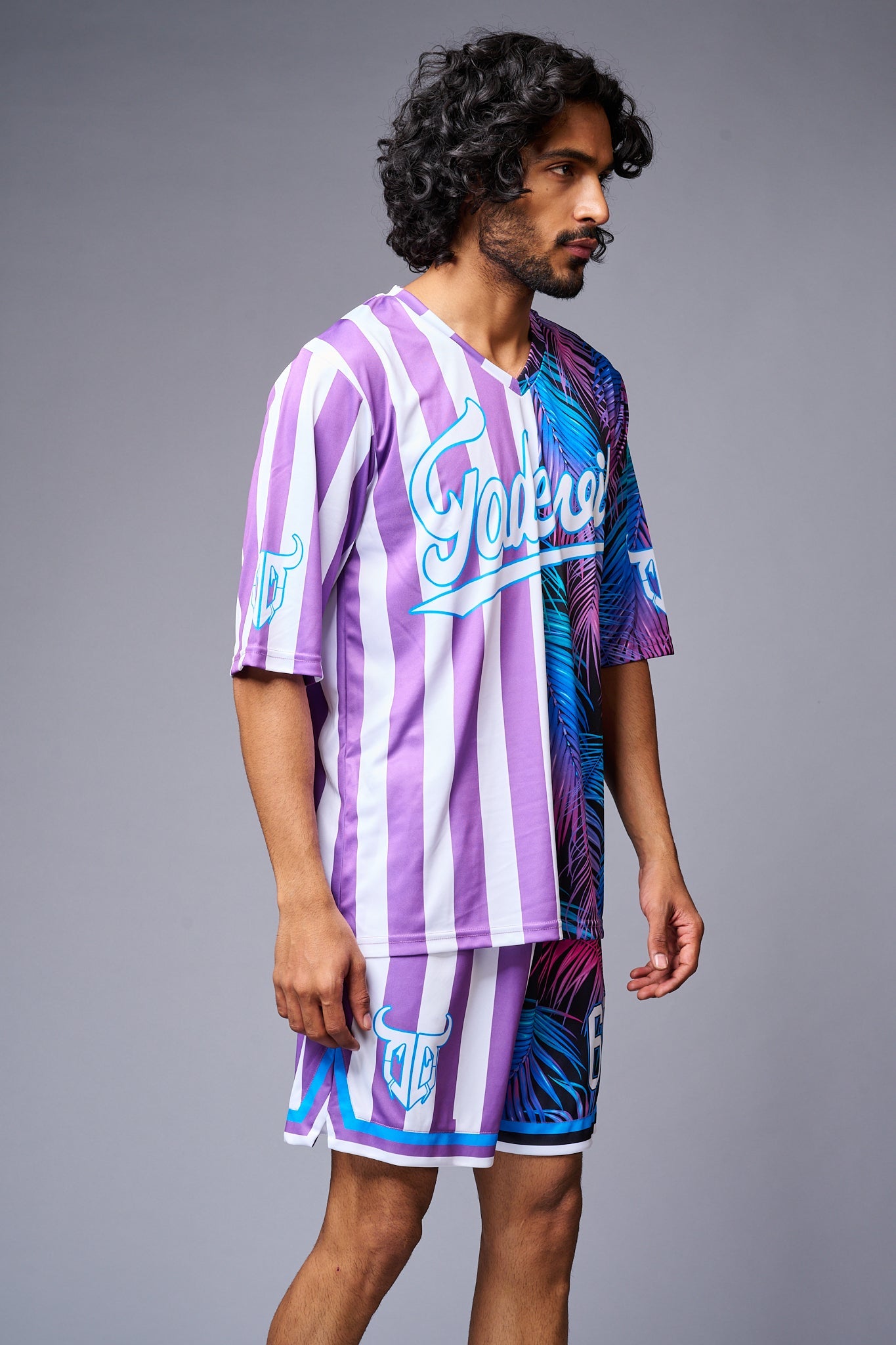 Go Devil Printed Stripe Pink & Blue Co-ord Set for Men - Go Devil