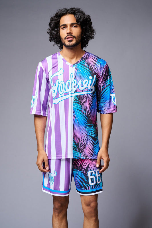 Go Devil Printed Stripe Pink & Blue Co-ord Set for Men - Go Devil 1365