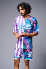Go Devil Printed Stripe Pink & Blue Co-ord Set for Men - Go Devil