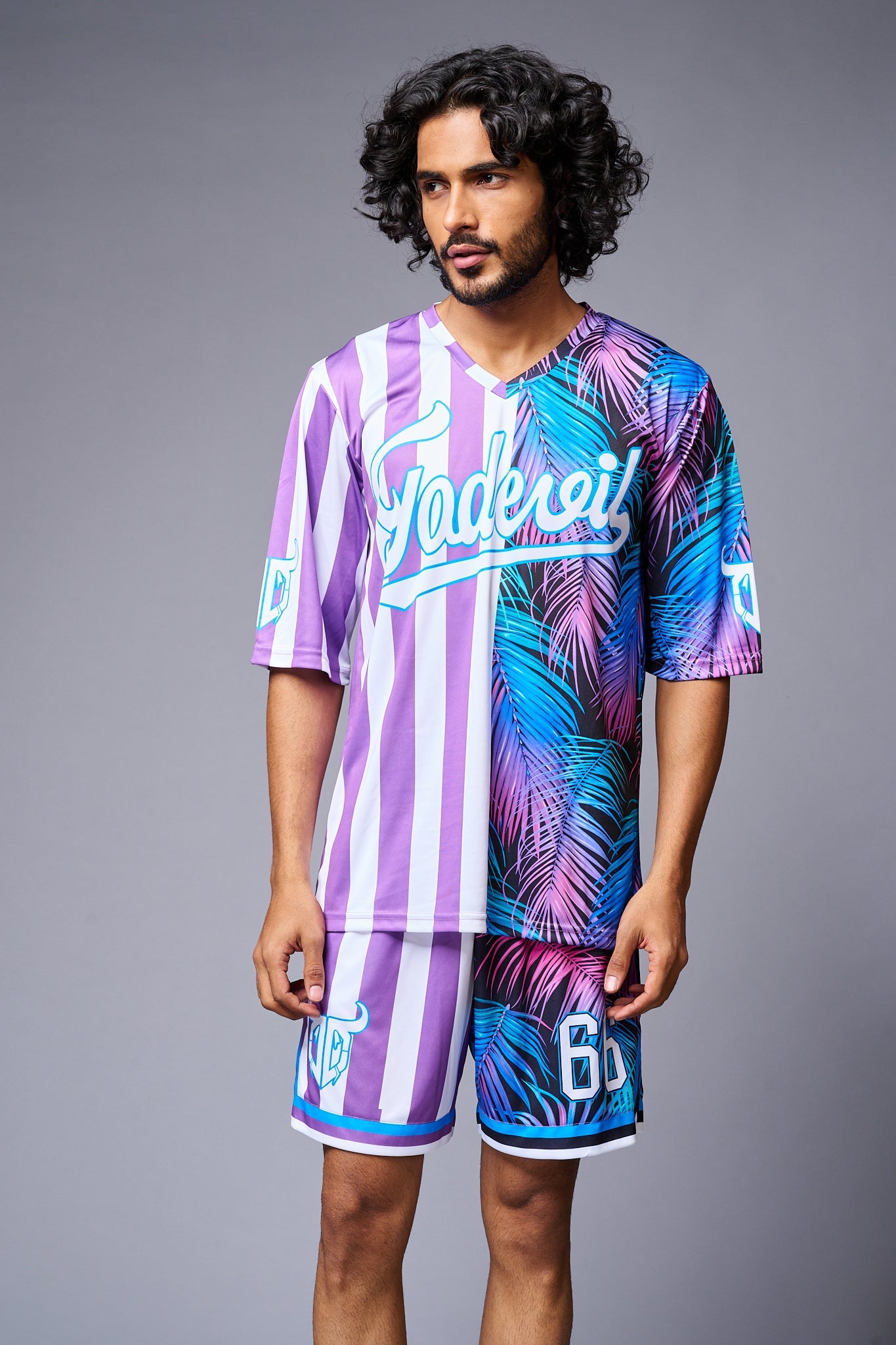 Go Devil Printed Stripe Pink & Blue Co-ord Set for Men - Go Devil