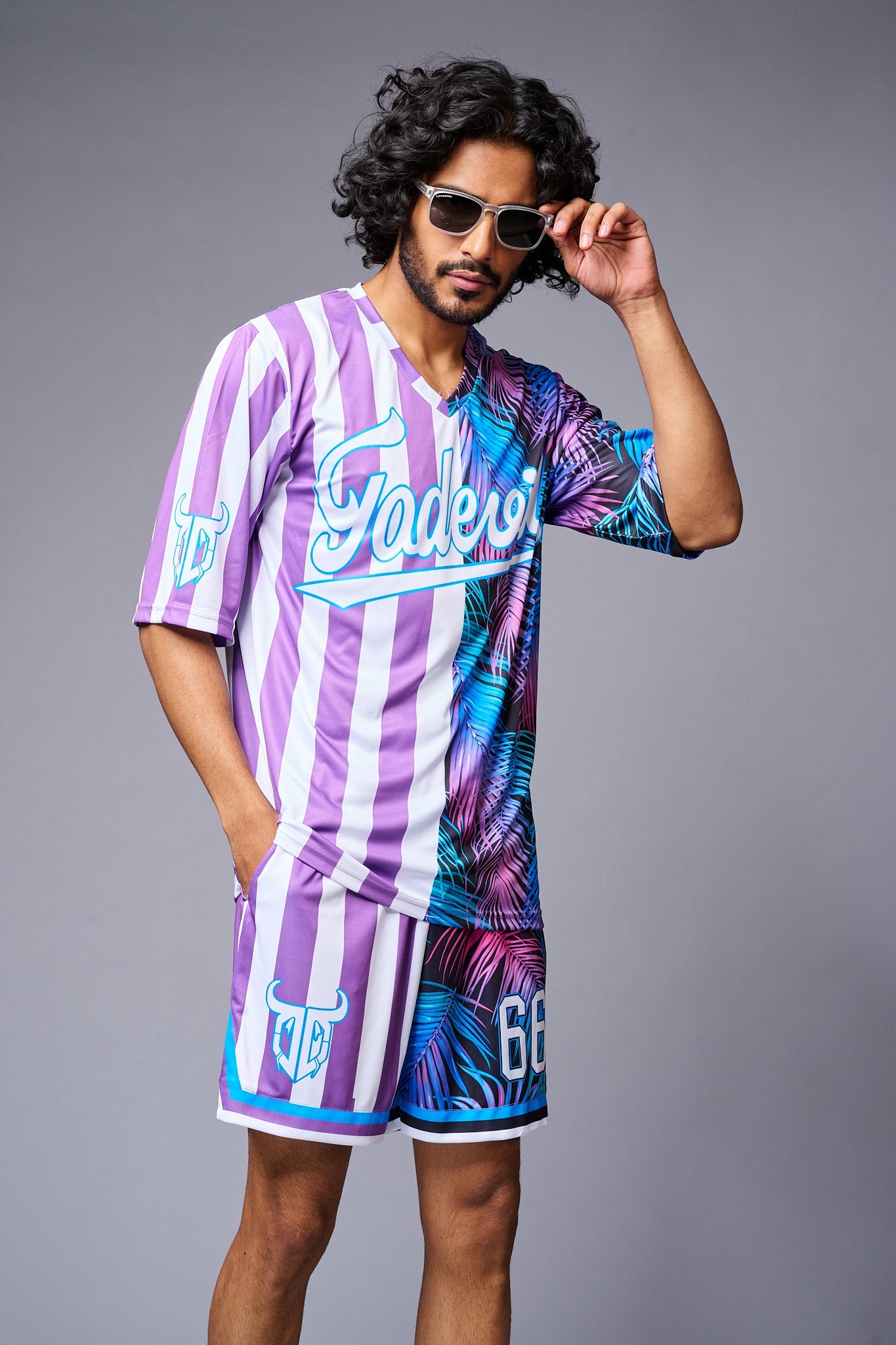 Go Devil Printed Stripe Pink & Blue Co-ord Set for Men - Go Devil