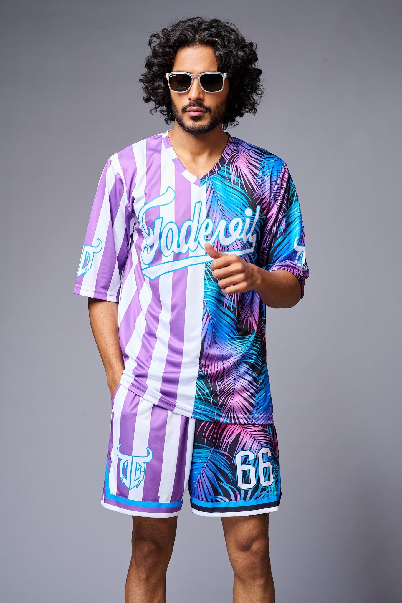 Go Devil Printed Stripe Pink & Blue Co-ord Set for Men - Go Devil