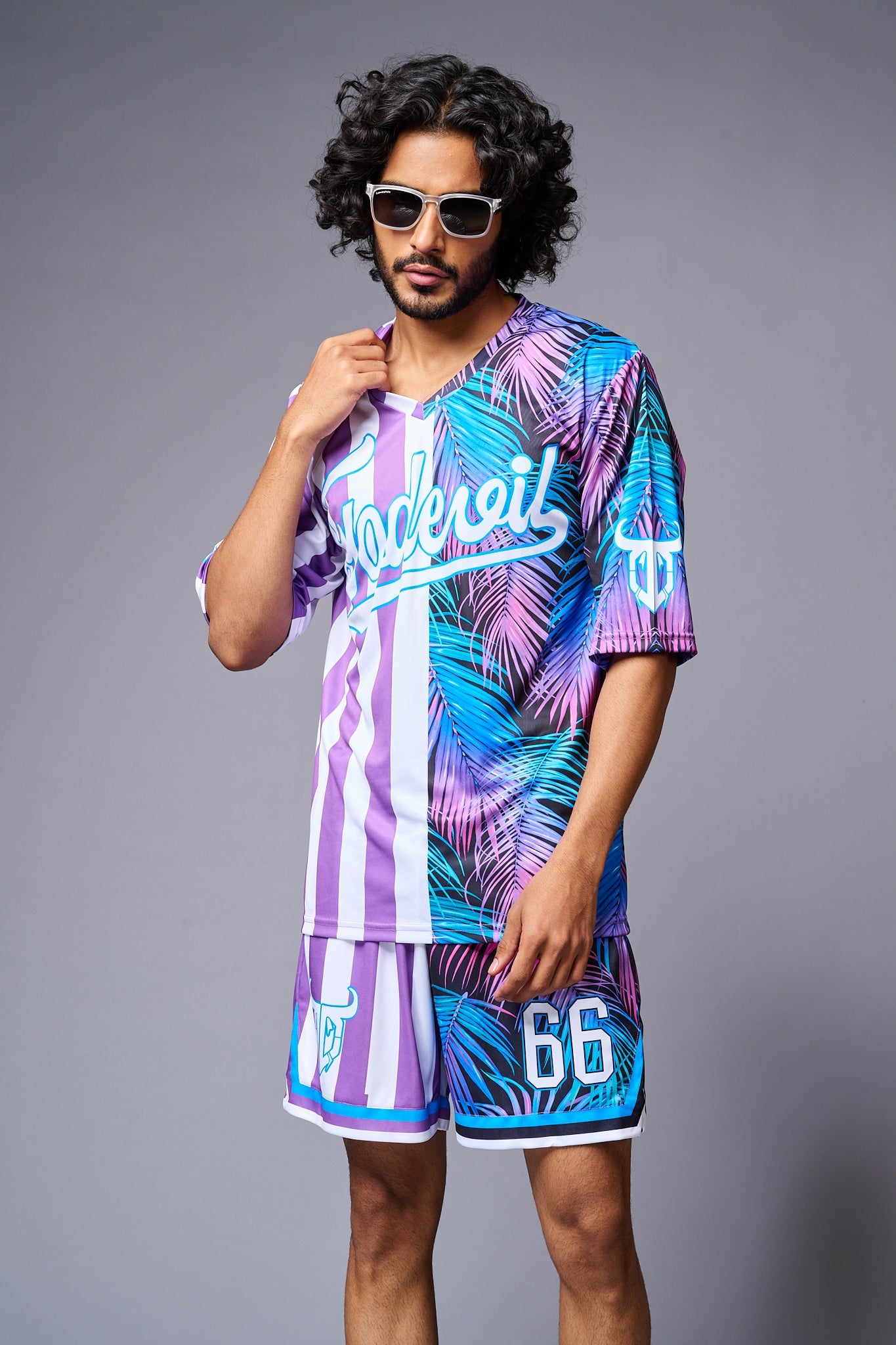 Go Devil Printed Stripe Pink & Blue Co-ord Set for Men - Go Devil