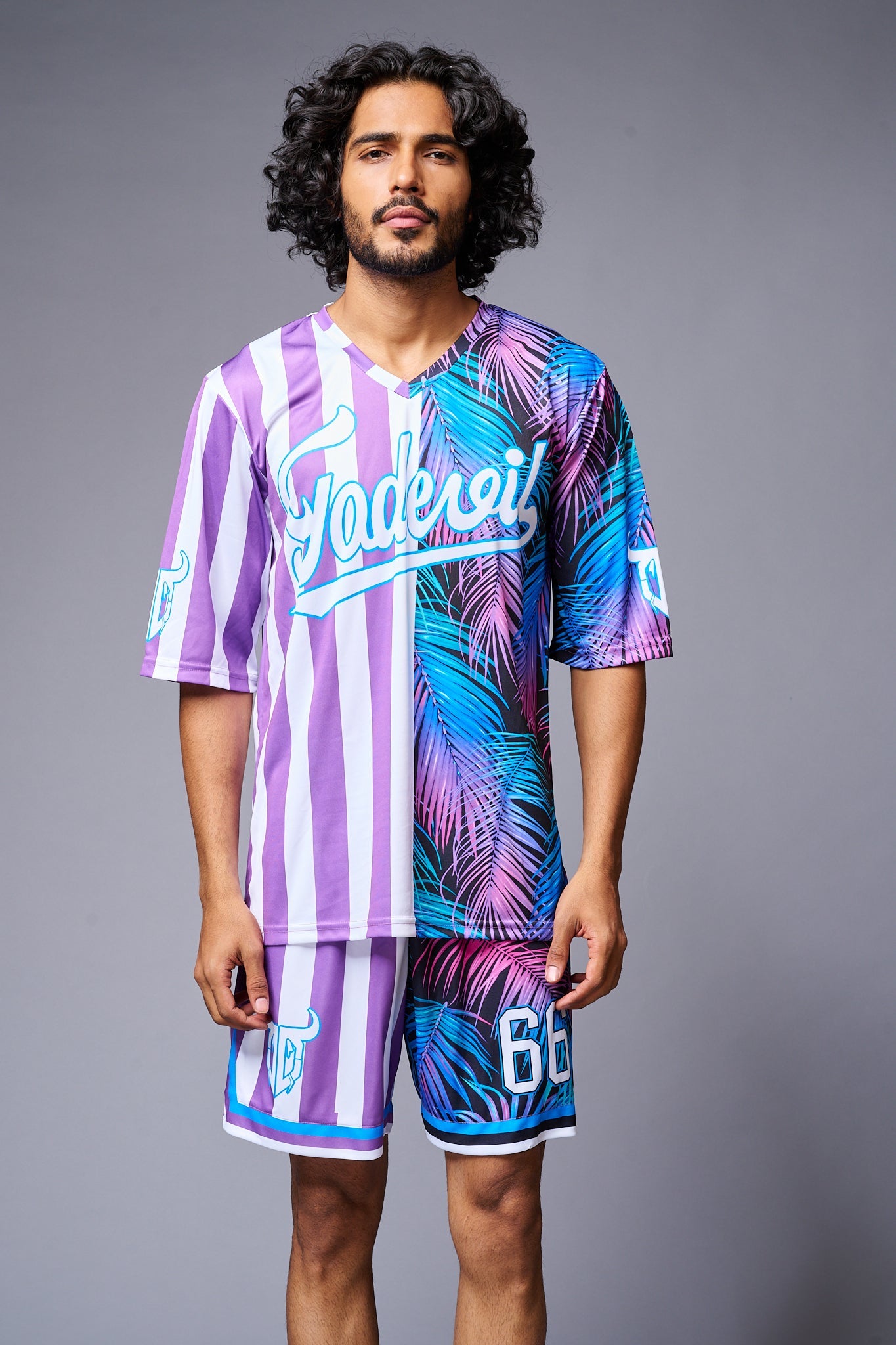 Go Devil Printed Stripe Pink & Blue Co-ord Set for Men - Go Devil