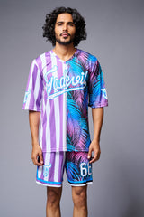 Go Devil Printed Stripe Pink & Blue Co-ord Set for Men - Go Devil