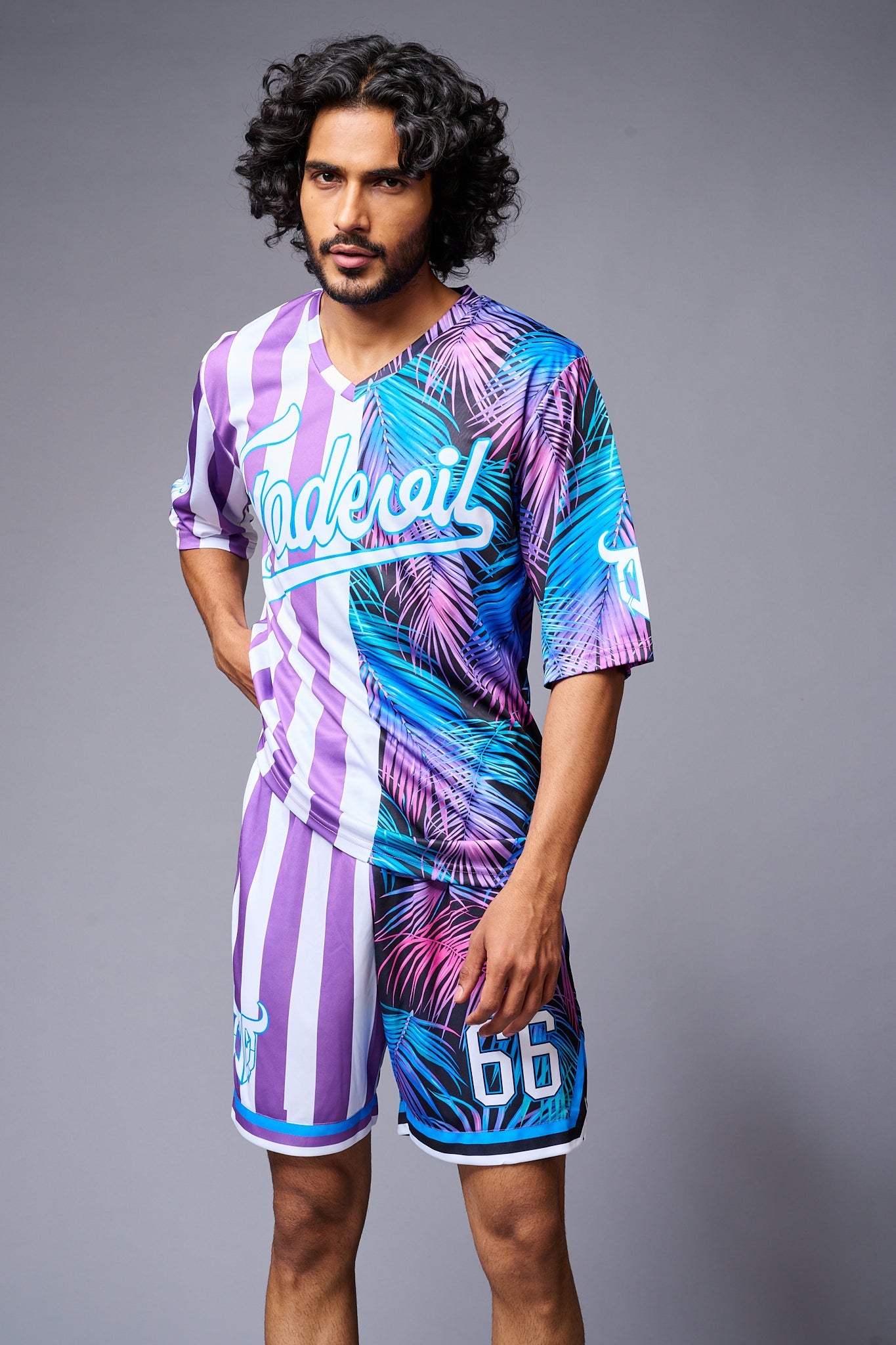 Go Devil Printed Stripe Pink & Blue Co-ord Set for Men - Go Devil