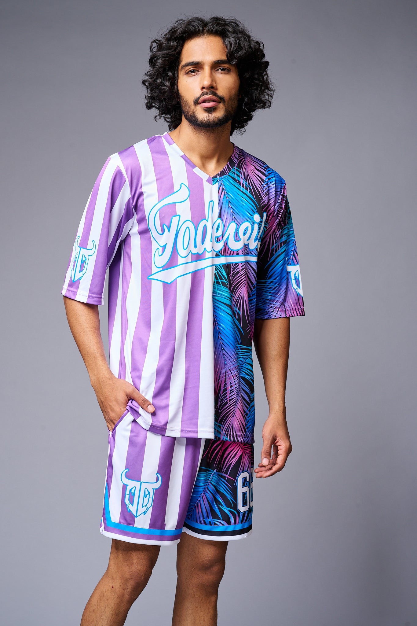 Go Devil Printed Stripe Pink & Blue Co-ord Set for Men - Go Devil