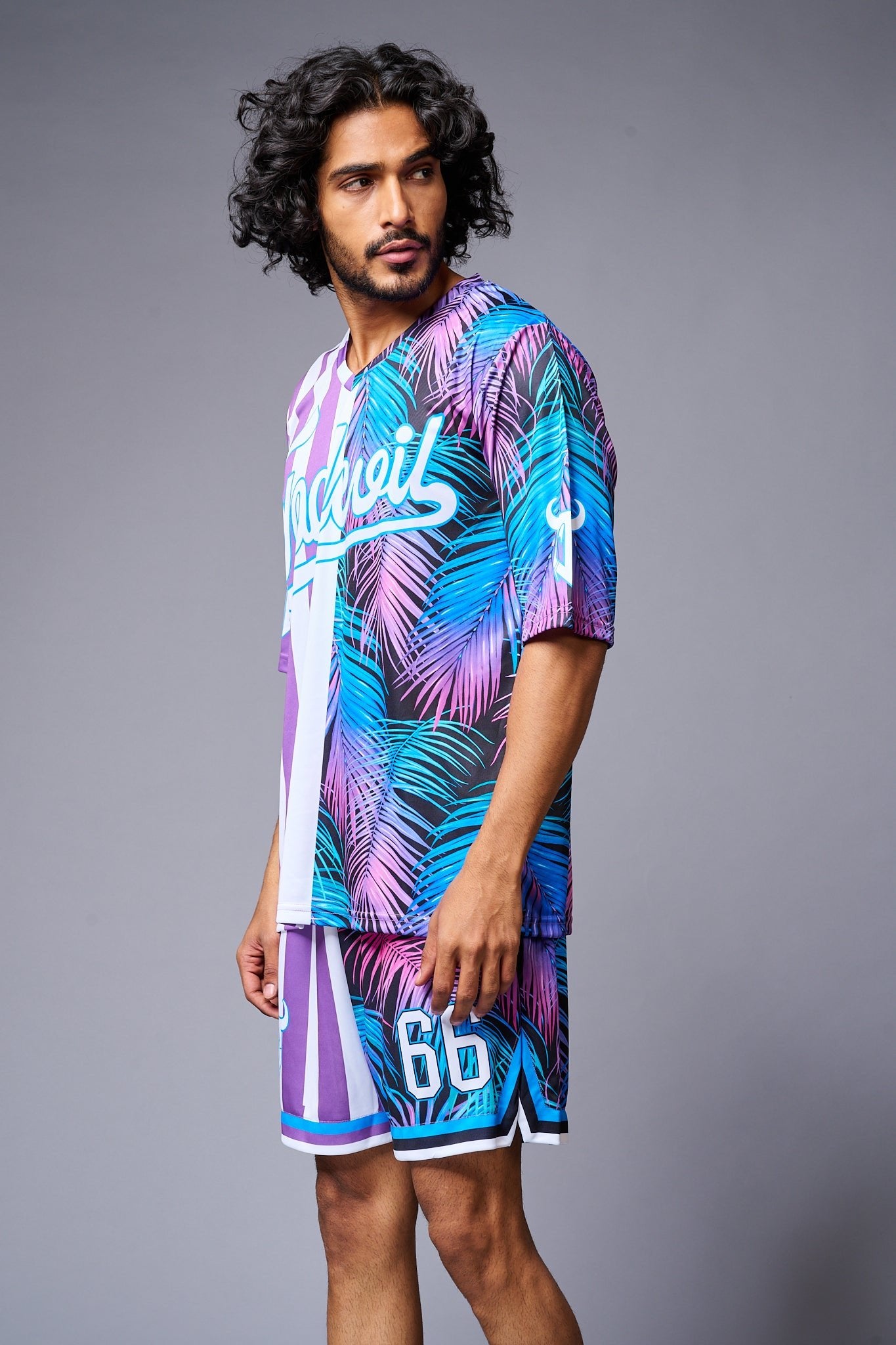 Go Devil Printed Stripe Pink & Blue Co-ord Set for Men - Go Devil