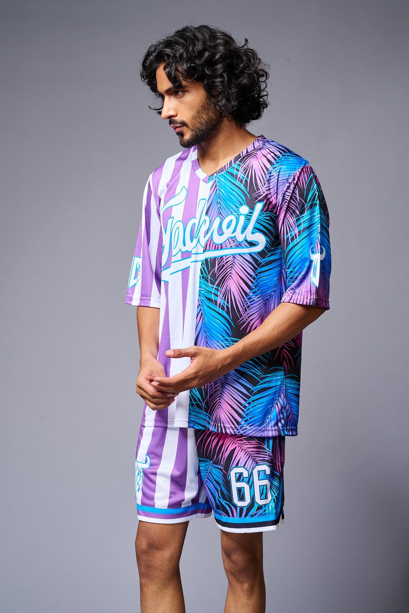 Go Devil Printed Stripe Pink & Blue Co-ord Set for Men - Go Devil