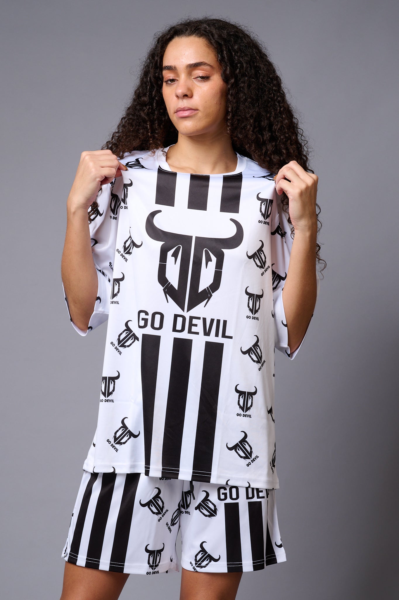 Go Devil with Logo (in Black) Printed White Co-ord Set for Women - Go Devil