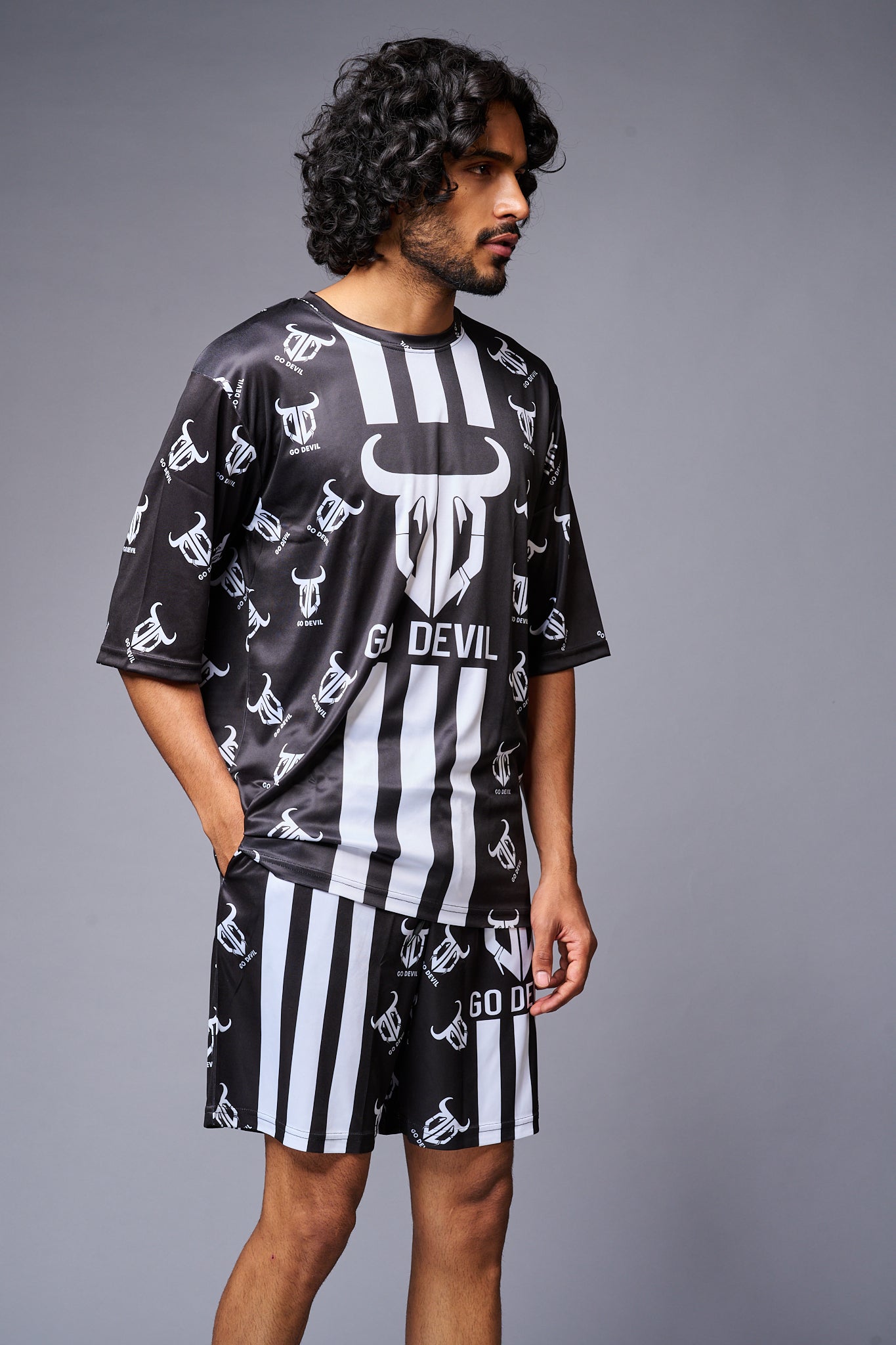 Go Devil With Logo Printed Black Co-ord Set for Men - Go Devil