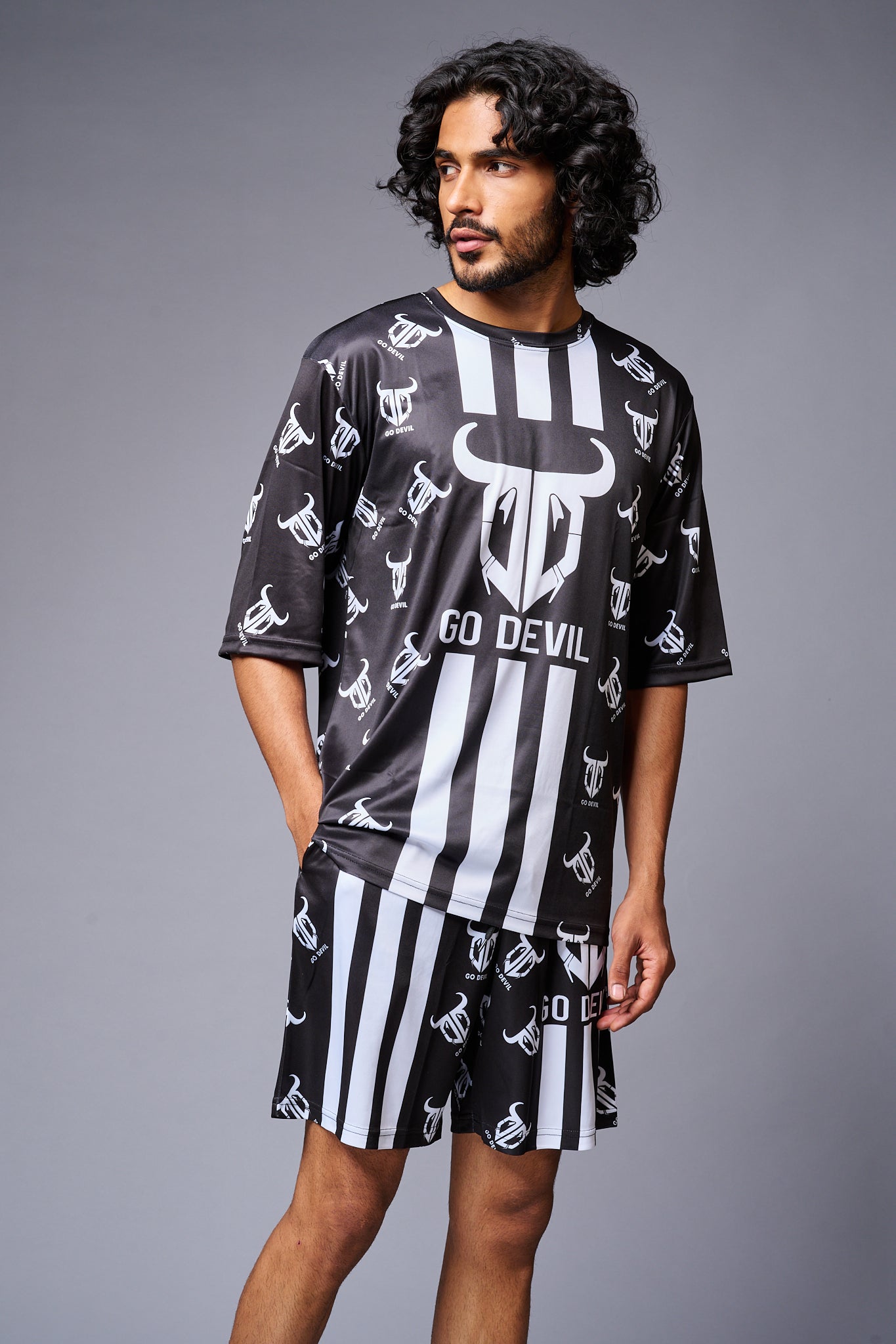 Go Devil With Logo Printed Black Co-ord Set for Men - Go Devil