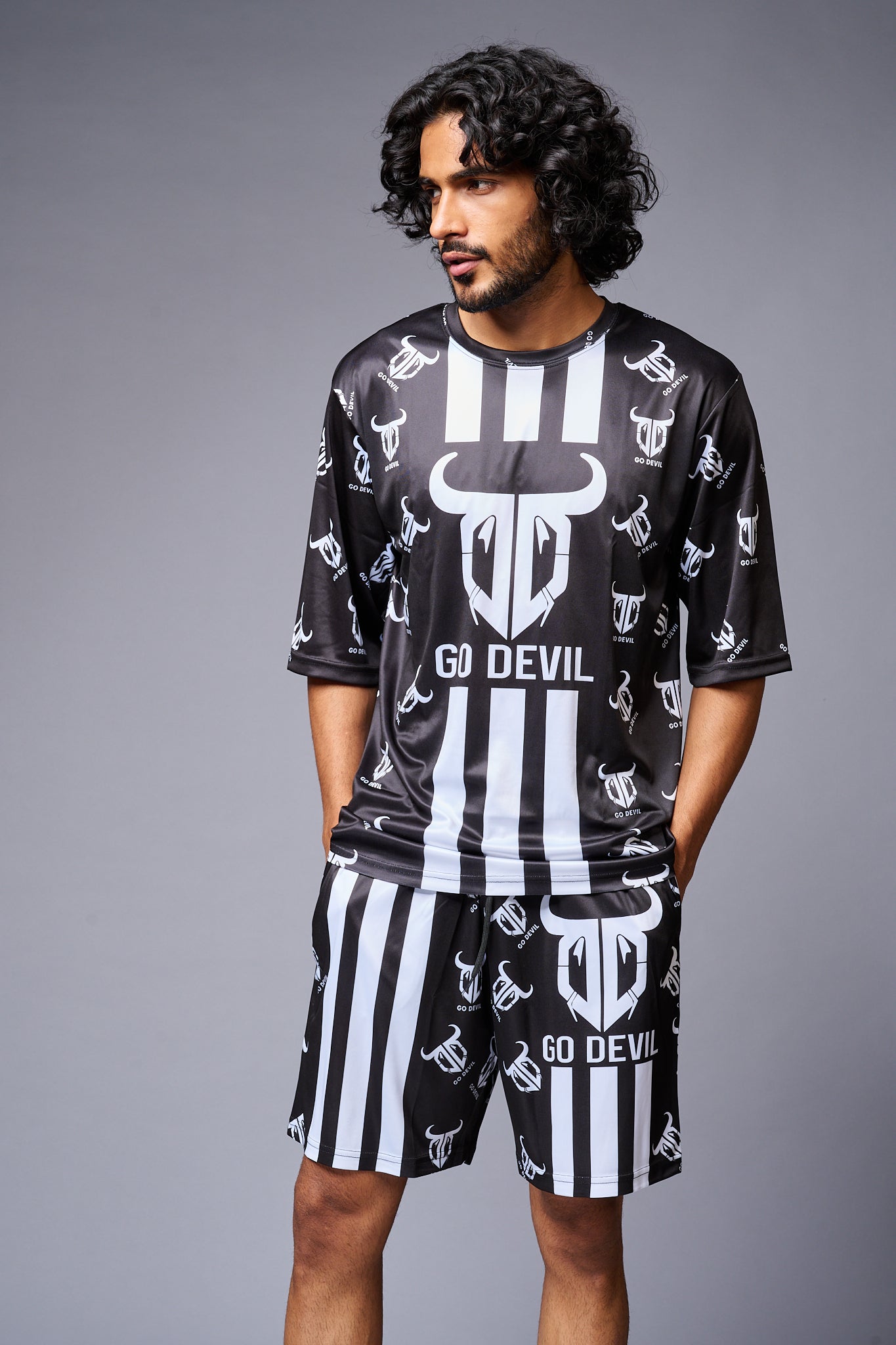 Go Devil With Logo Printed Black Co-ord Set for Men - Go Devil