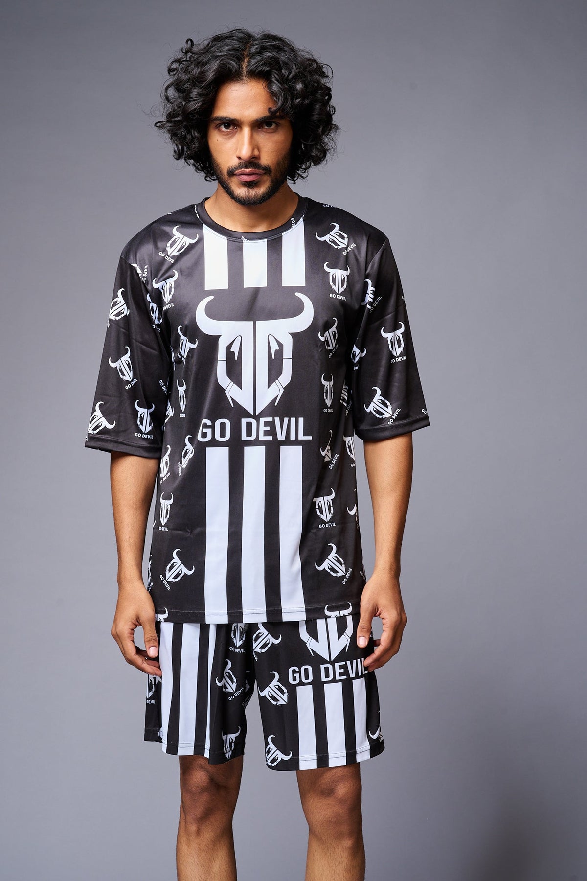 Go Devil With Logo Printed Black Co-ord Set for Men - Go Devil