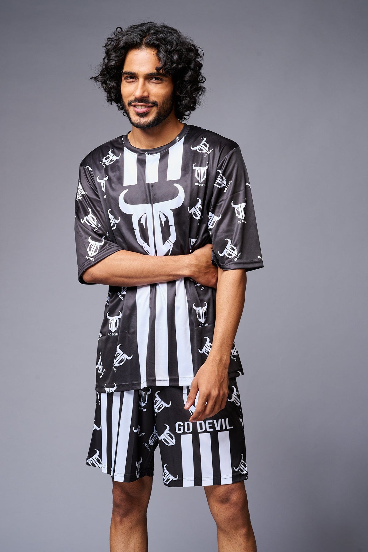 Go Devil With Logo Printed Black Co-ord Set for Men - Go Devil