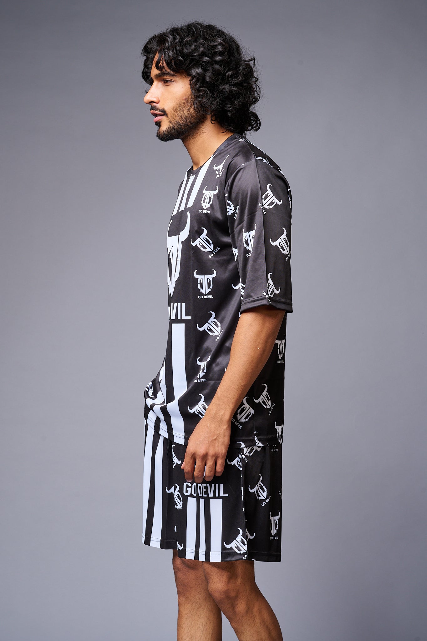 Go Devil With Logo Printed Black Co-ord Set for Men - Go Devil