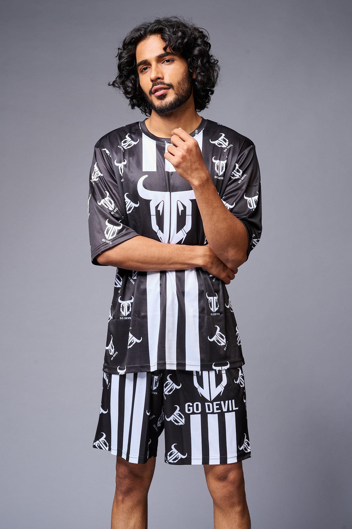 Go Devil With Logo Printed Black Co-ord Set for Men - Go Devil