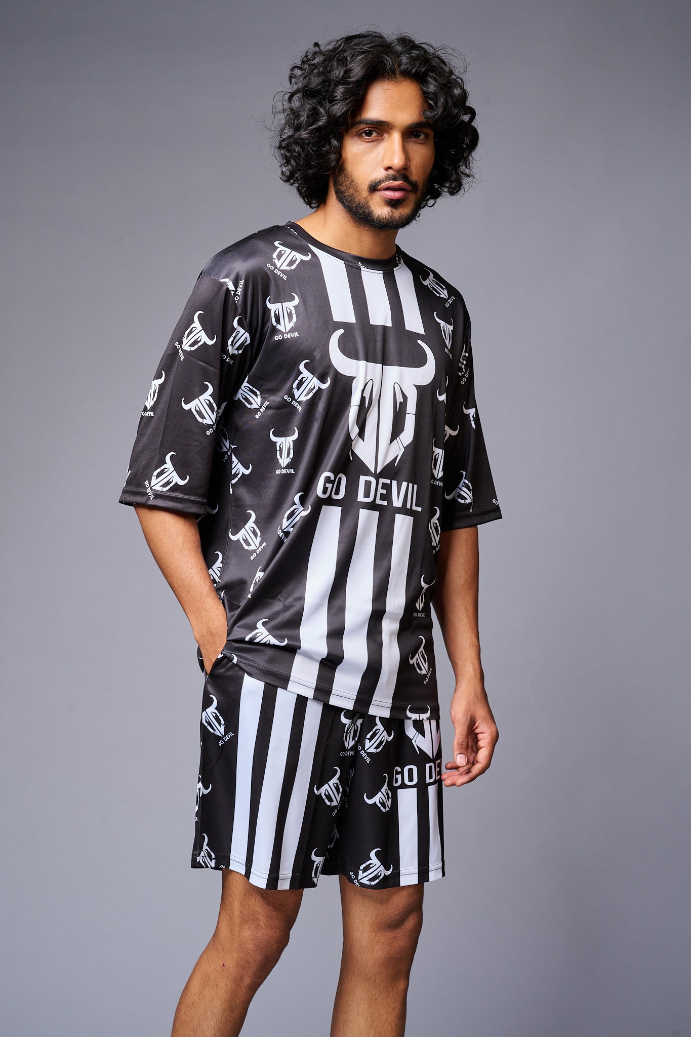 Go Devil With Logo Printed Black Co-ord Set for Men - Go Devil