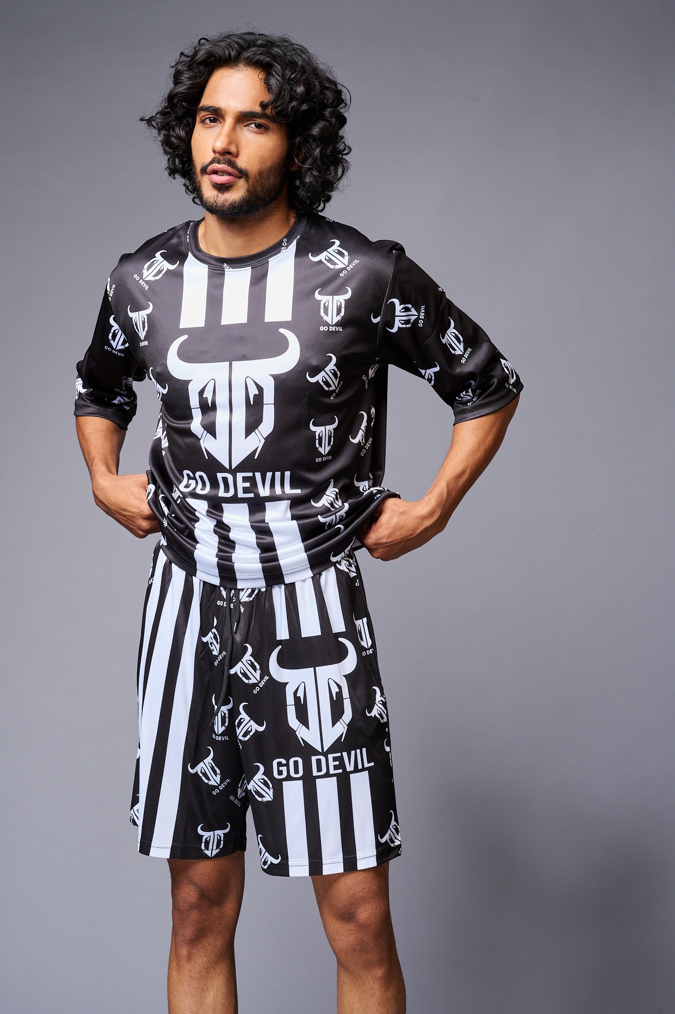 Go Devil With Logo Printed Black Co-ord Set for Men - Go Devil