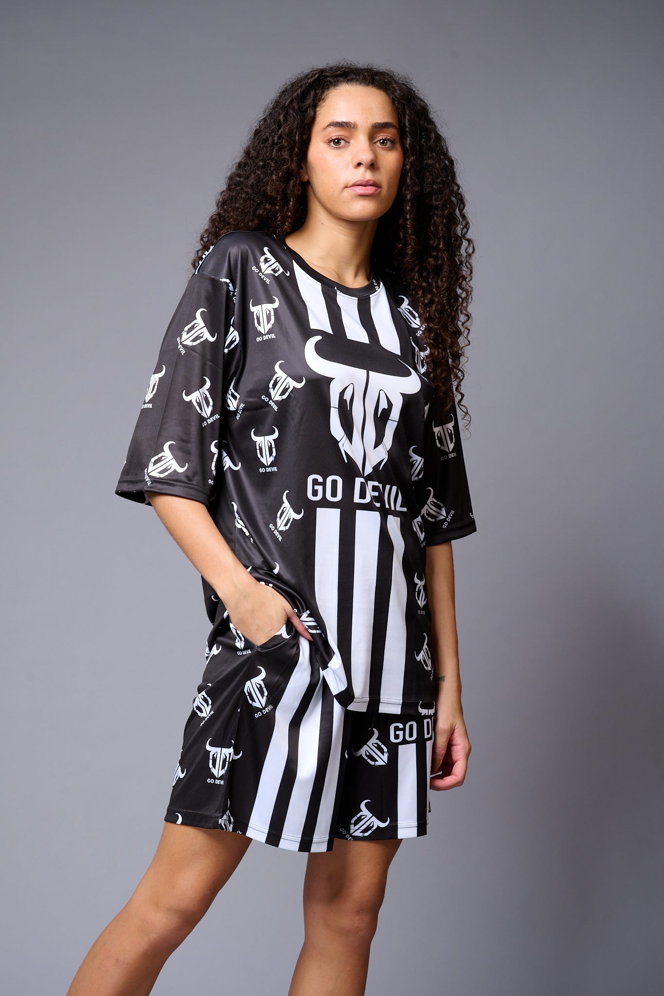 Go Devil (with Logo) Printed Black Co-ord Set for Women - Go Devil