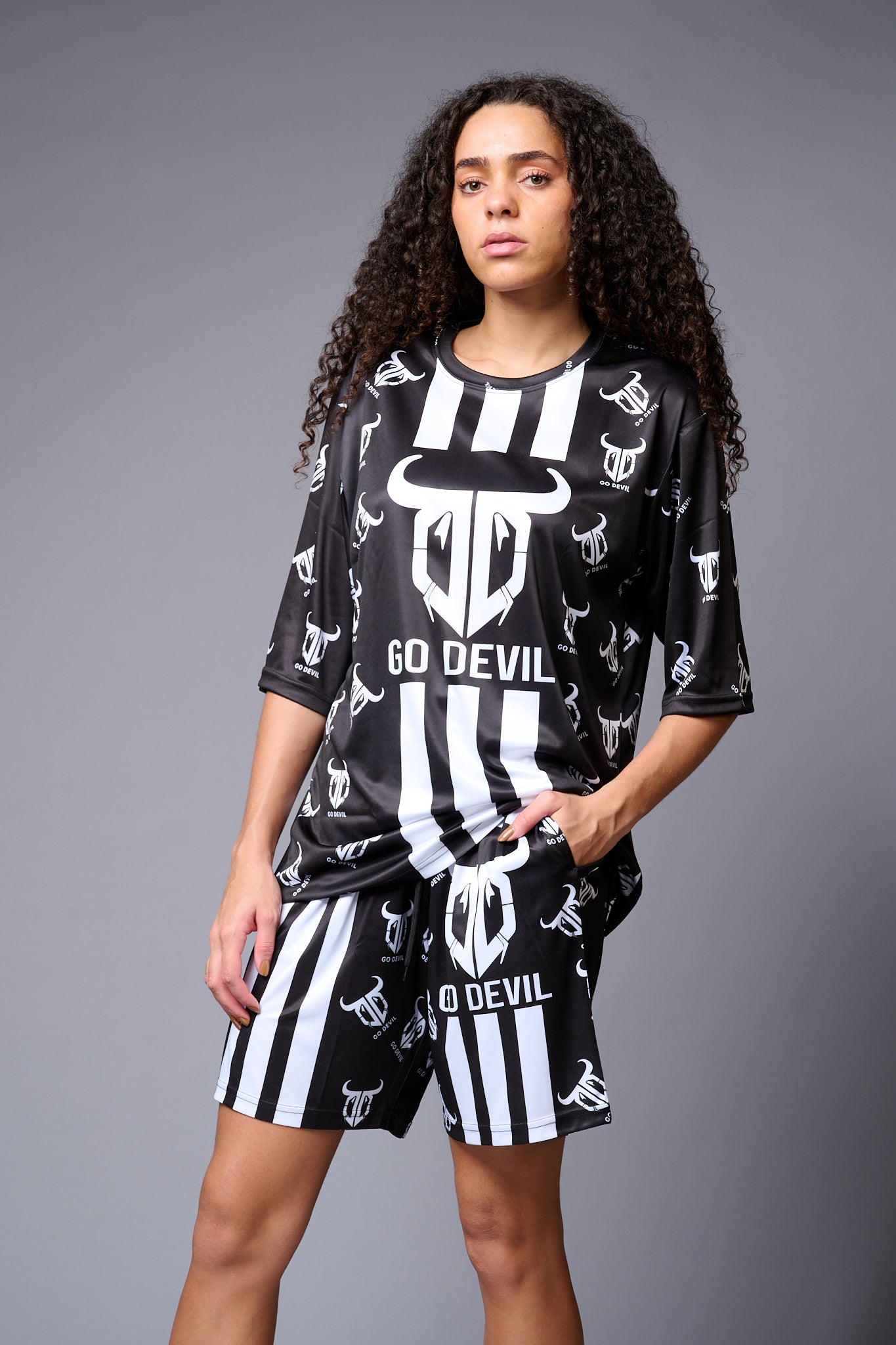 Go Devil (with Logo) Printed Black Co-ord Set for Women - Go Devil