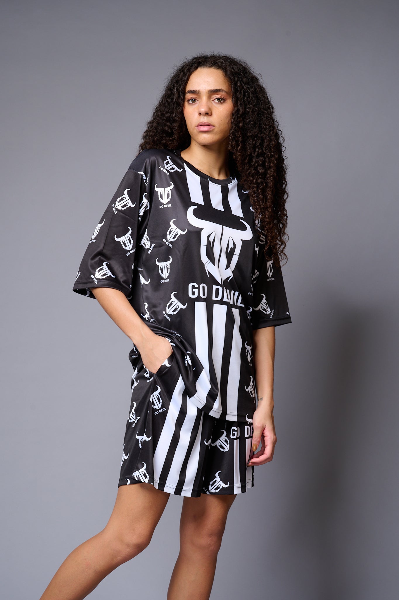 Go Devil (with Logo) Printed Black Co-ord Set for Women - Go Devil