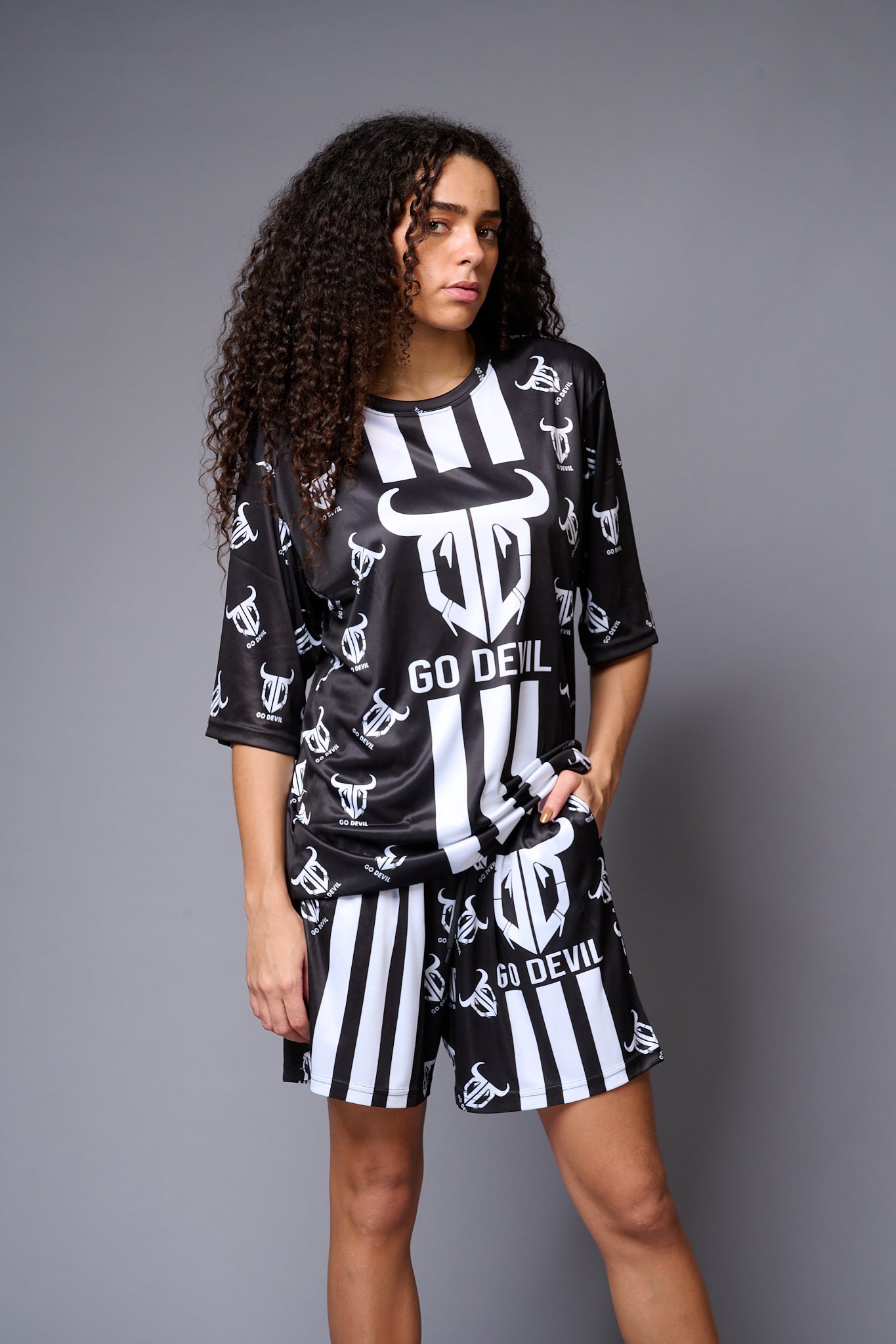 Go Devil (with Logo) Printed Black Co-ord Set for Women - Go Devil