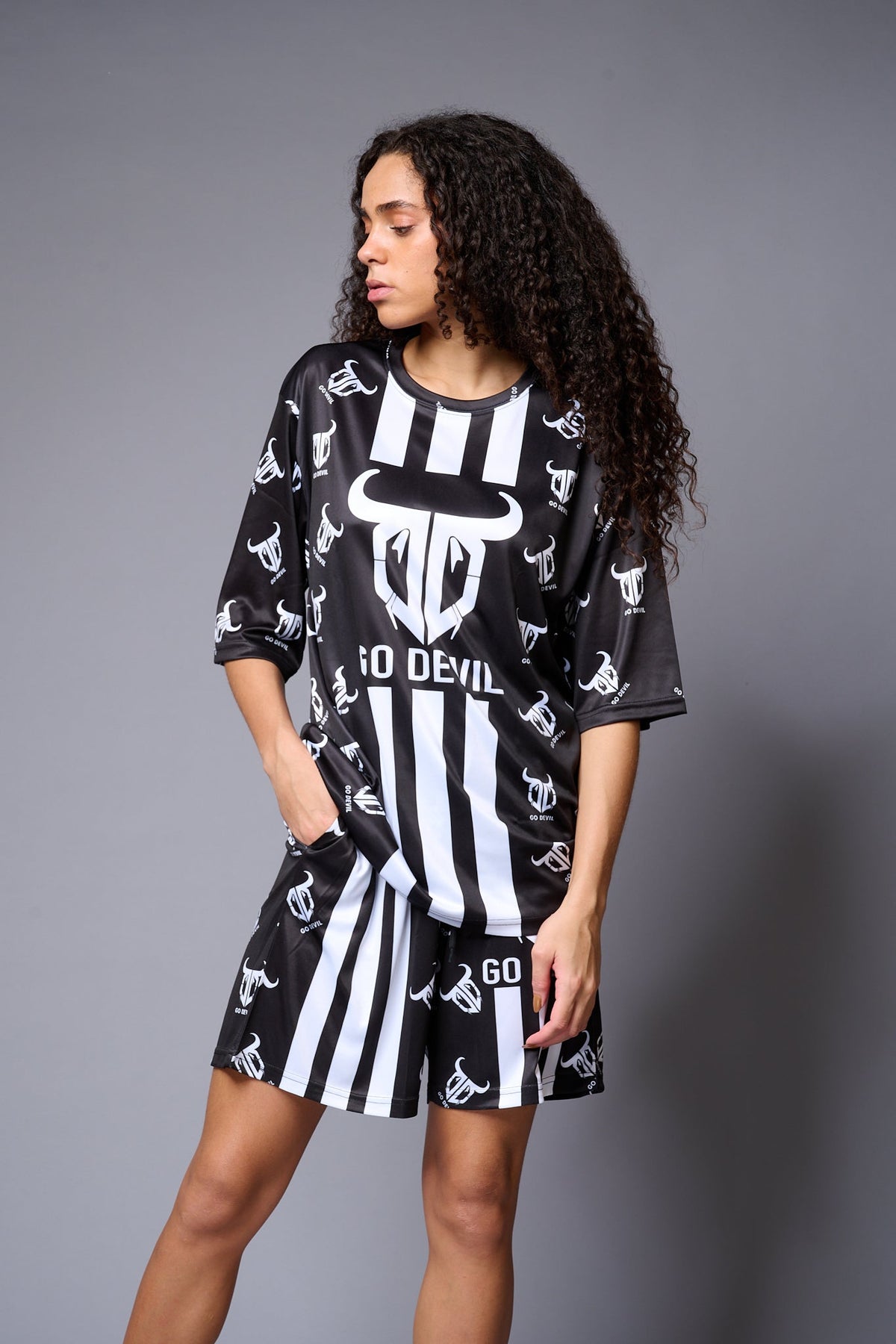 Go Devil (with Logo) Printed Black Co-ord Set for Women - Go Devil