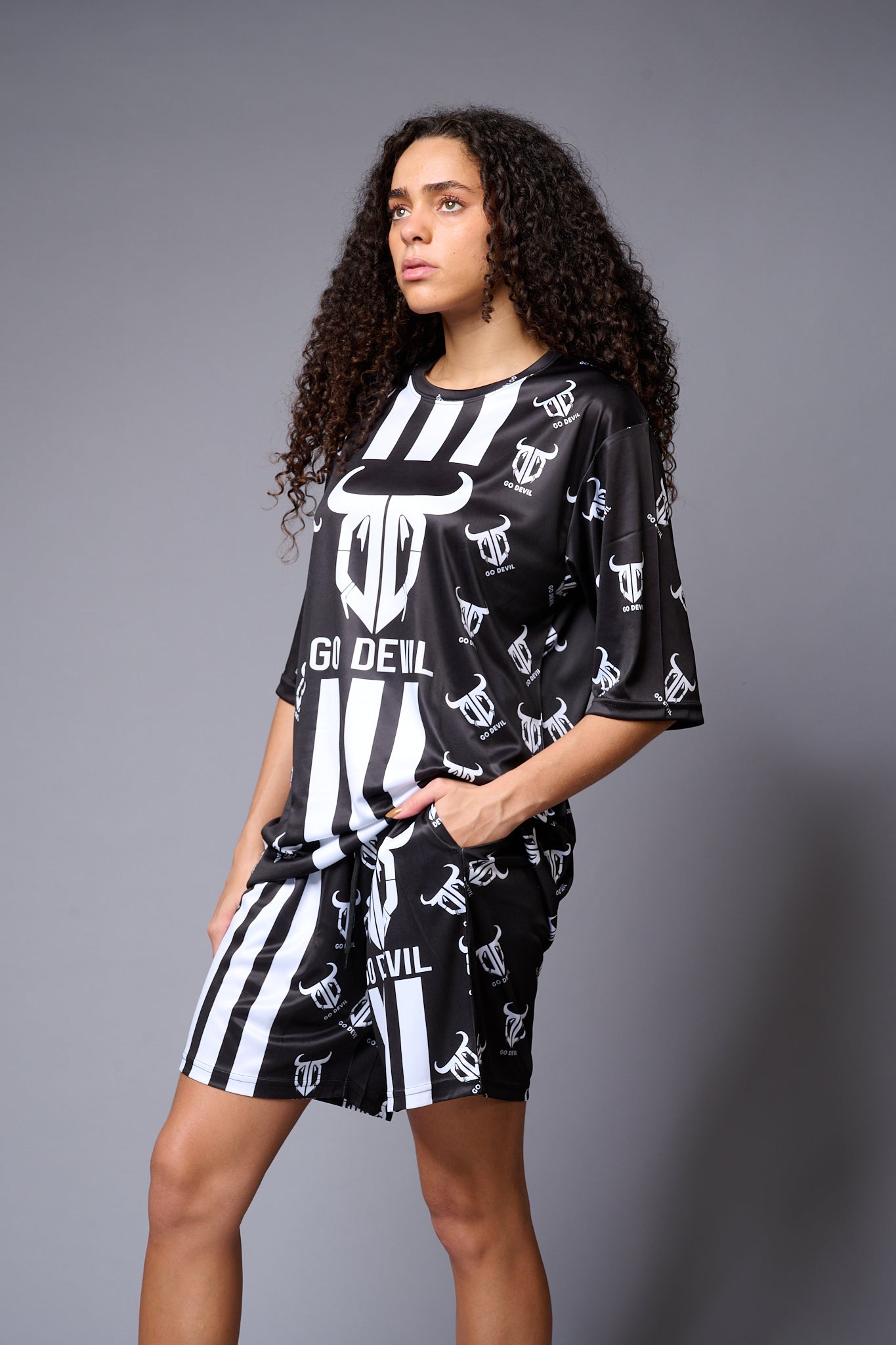 Go Devil (with Logo) Printed Black Co-ord Set for Women - Go Devil