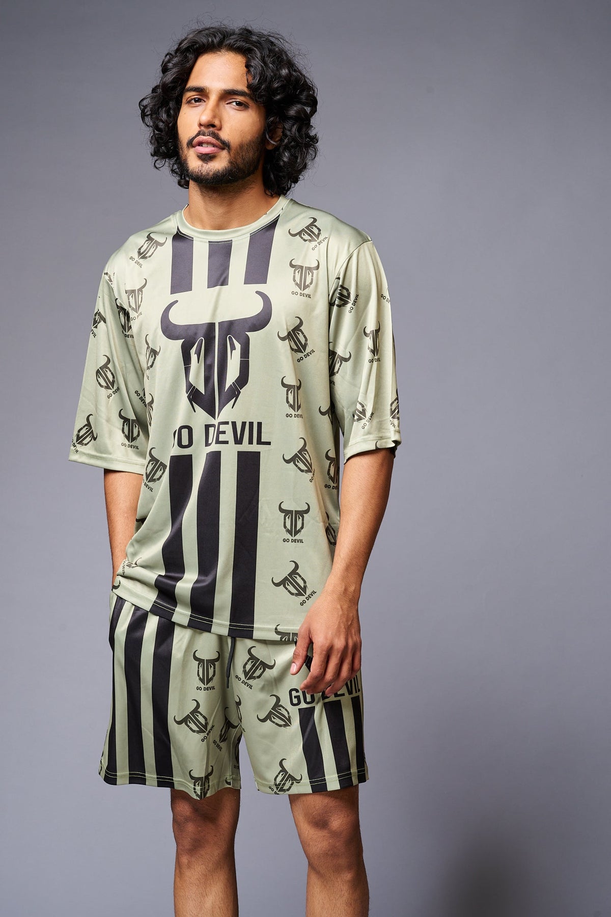 Go Devil With Logo Printed Green Co-ord Set for Men - Go Devil