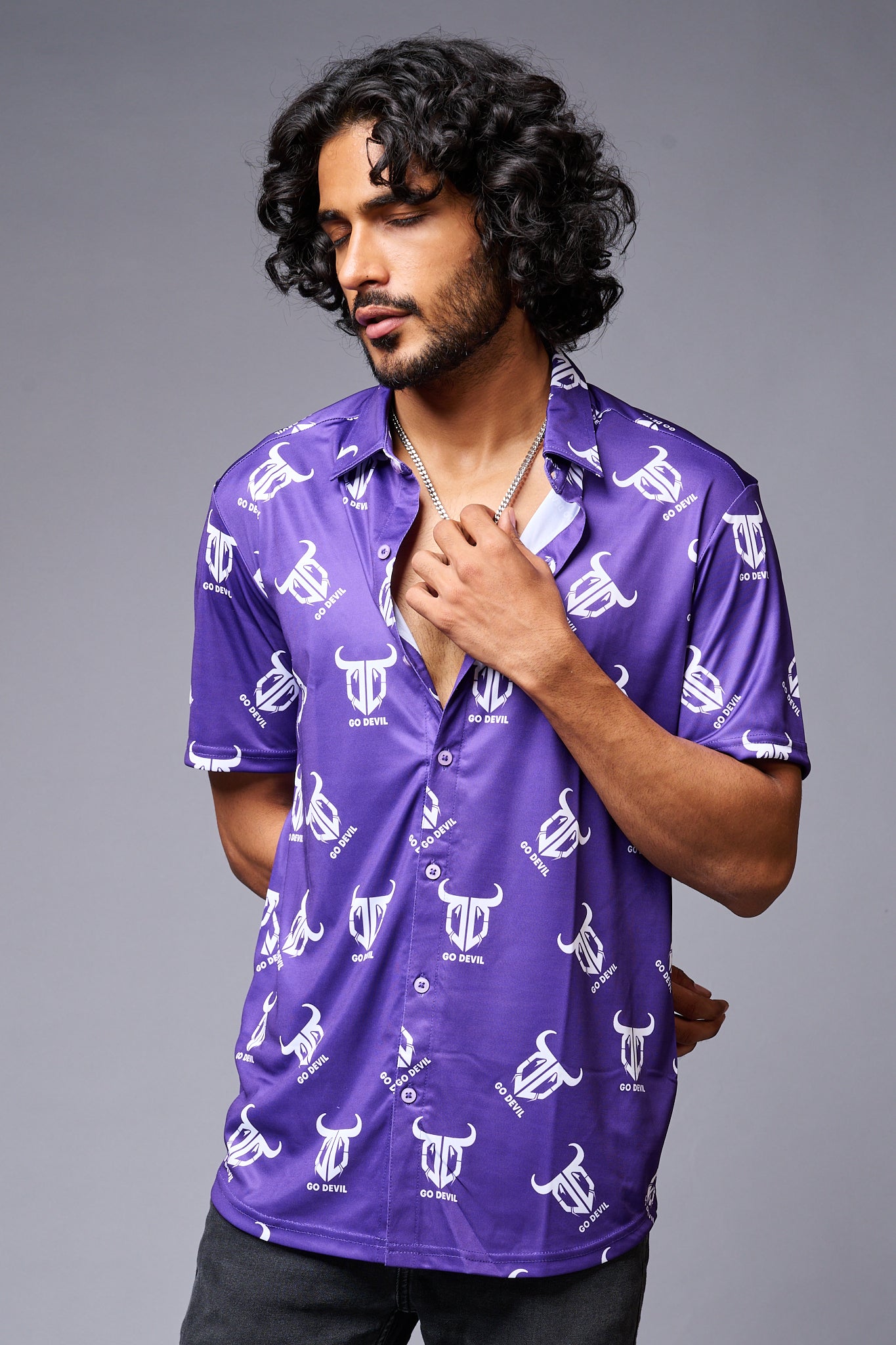 Go Devil (with logo) Printed Purple Shirt for Men - Go Devil