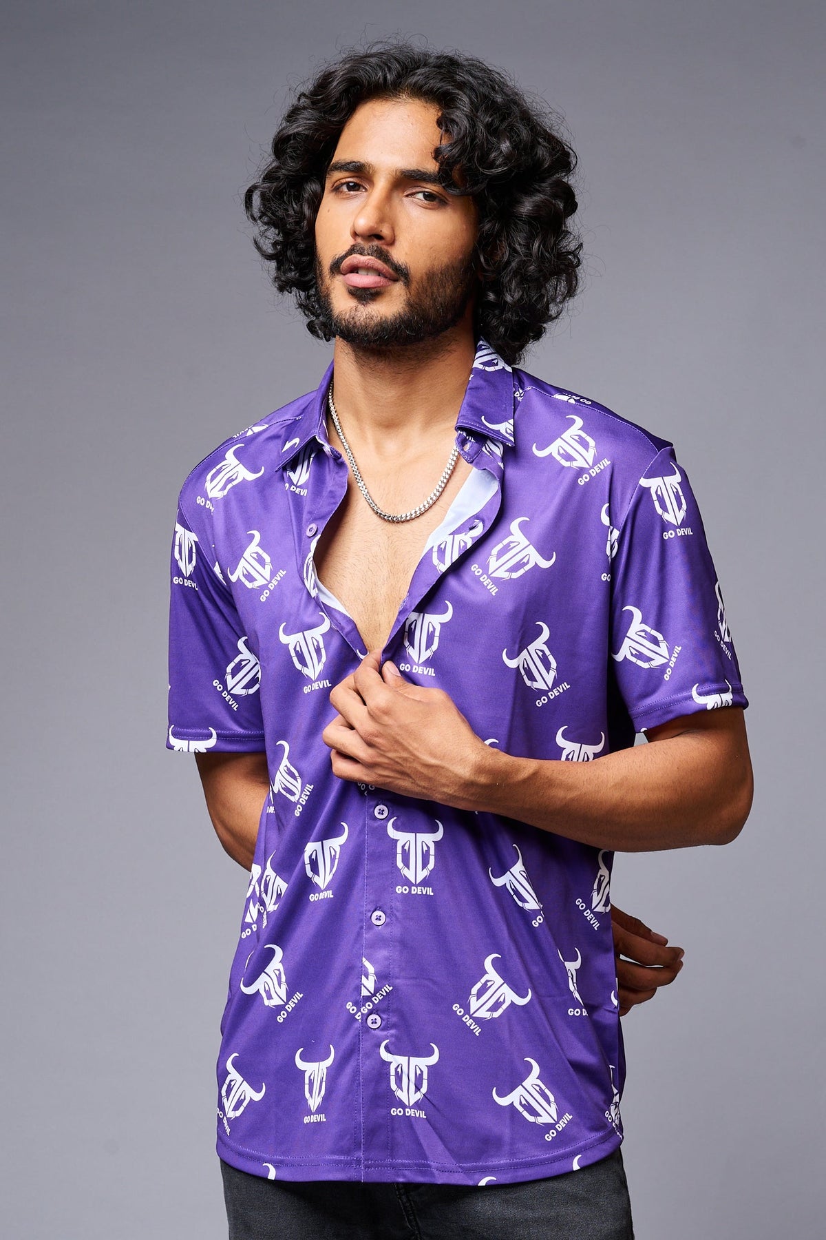 Go Devil (with logo) Printed Purple Shirt for Men - Go Devil