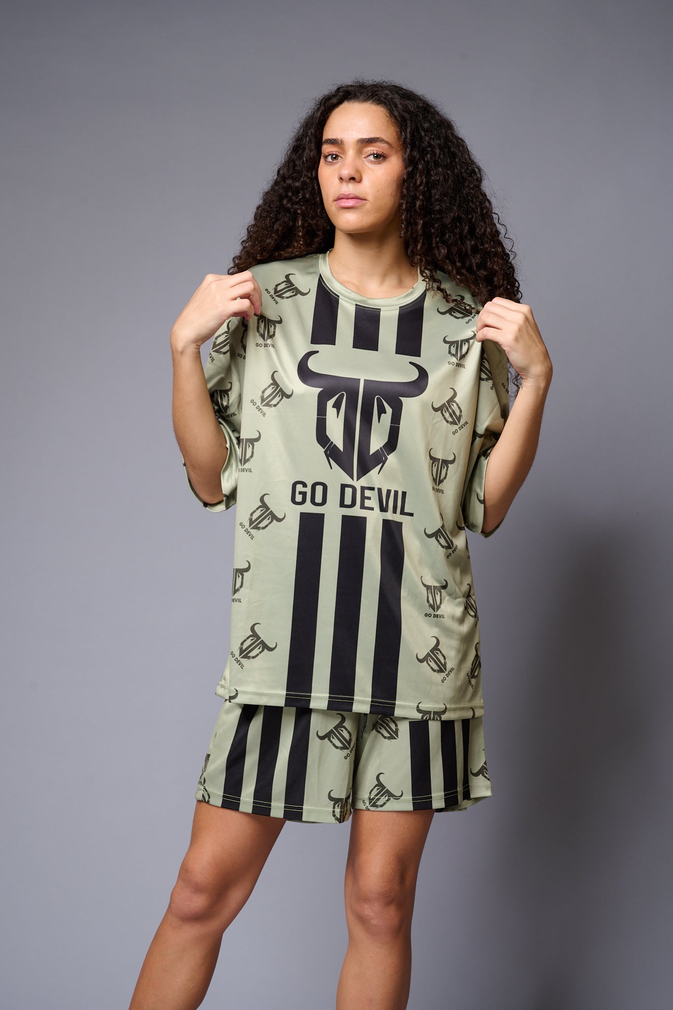 Go Devil (with Logo) Printed Sage Green Co-ord Set for Women - Go Devil