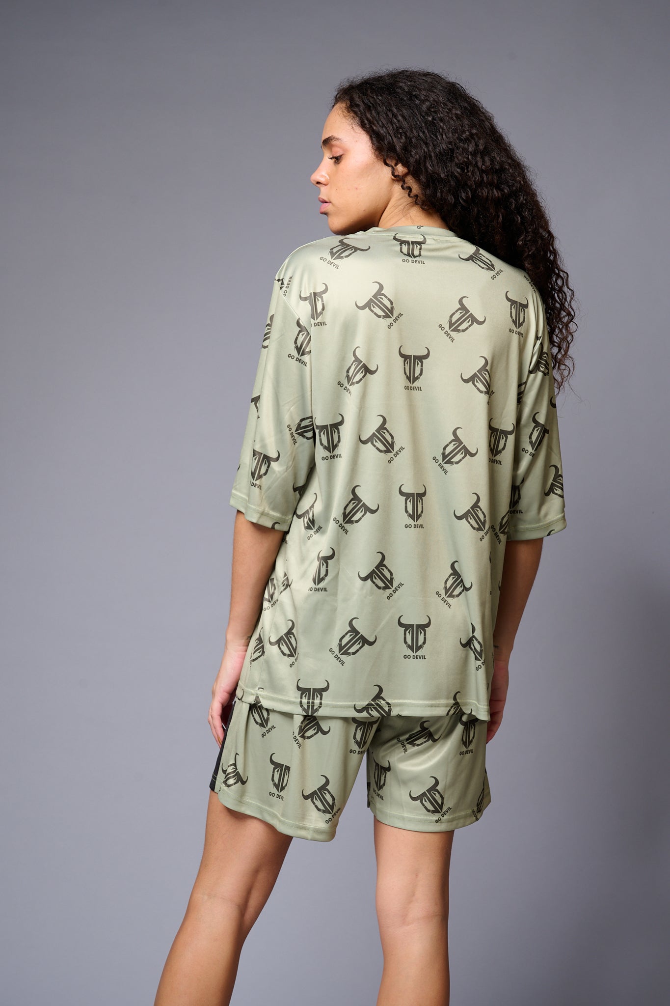 Go Devil (with Logo) Printed Sage Green Co-ord Set for Women - Go Devil