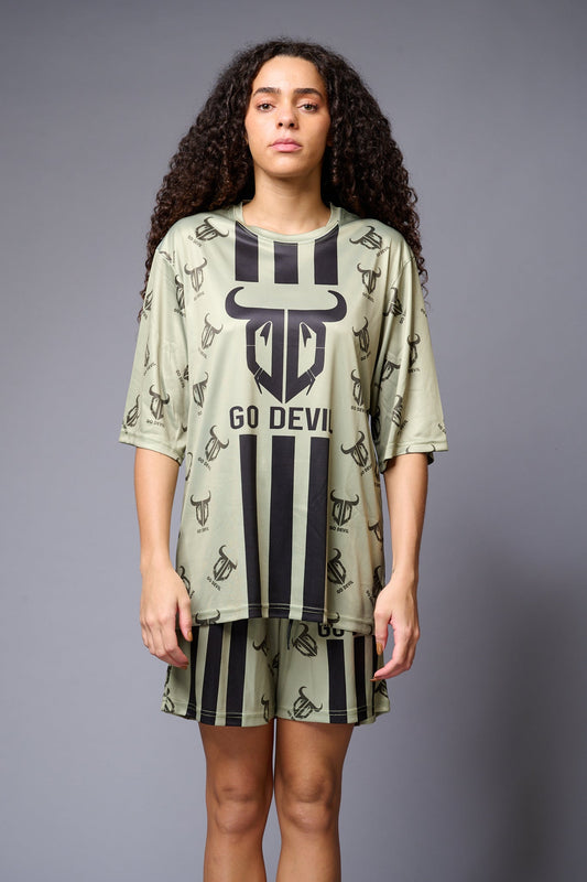 Go Devil (with Logo) Printed Sage Green Co-ord Set for Women - Go Devil 1365