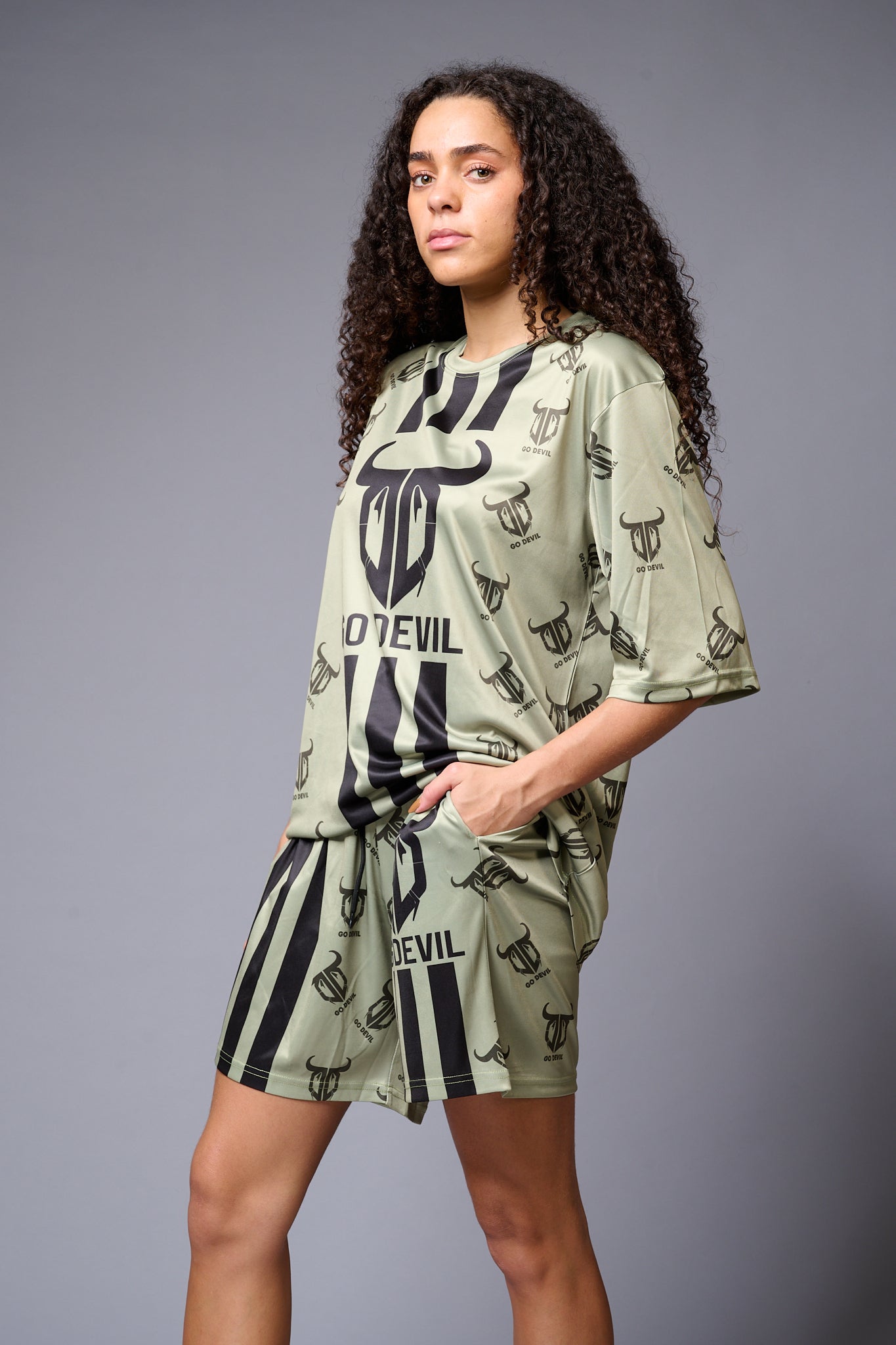 Go Devil (with Logo) Printed Sage Green Co-ord Set for Women - Go Devil