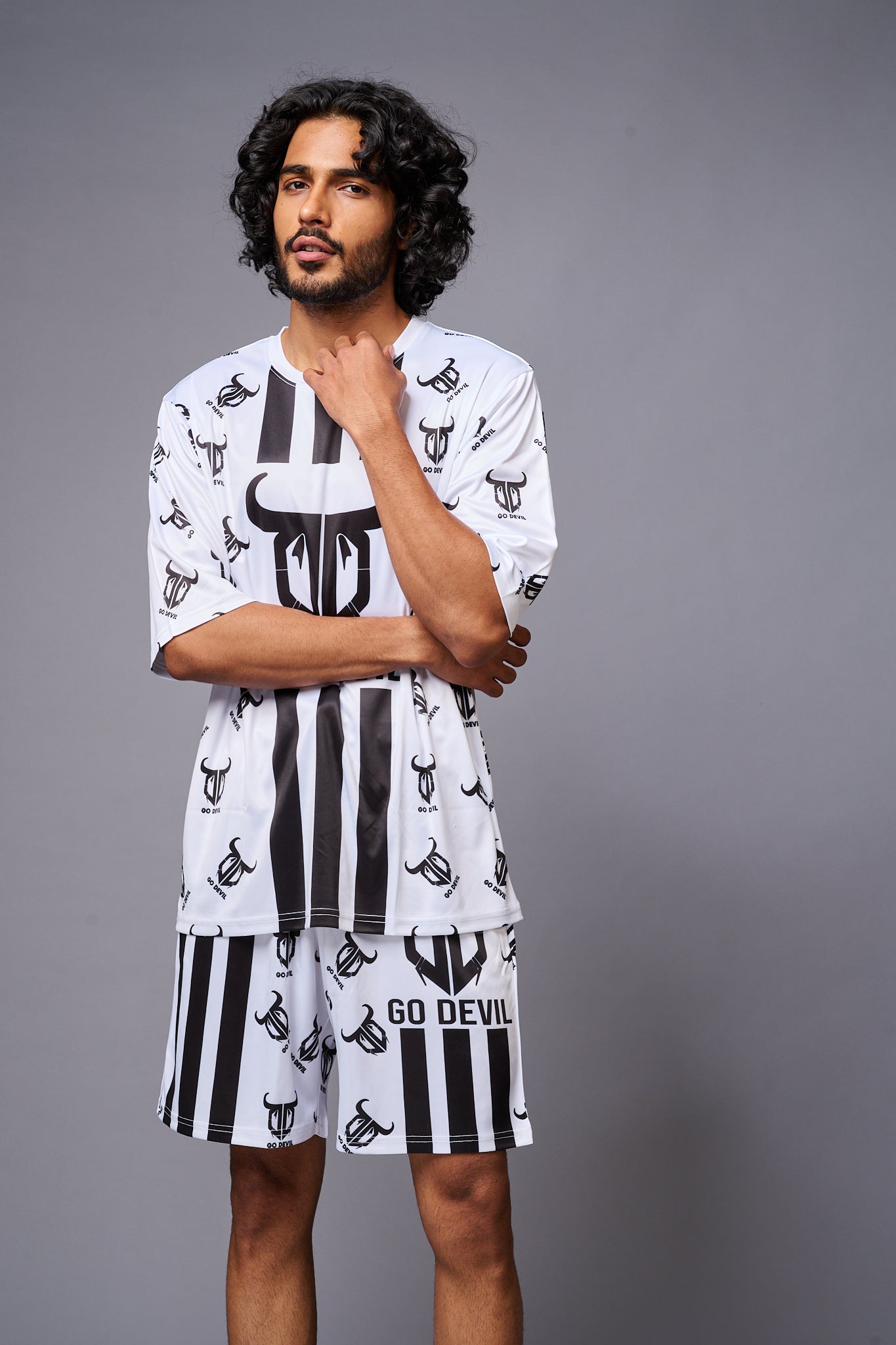 Go Devil With Logo Printed White Co-ord Set for Men - Go Devil