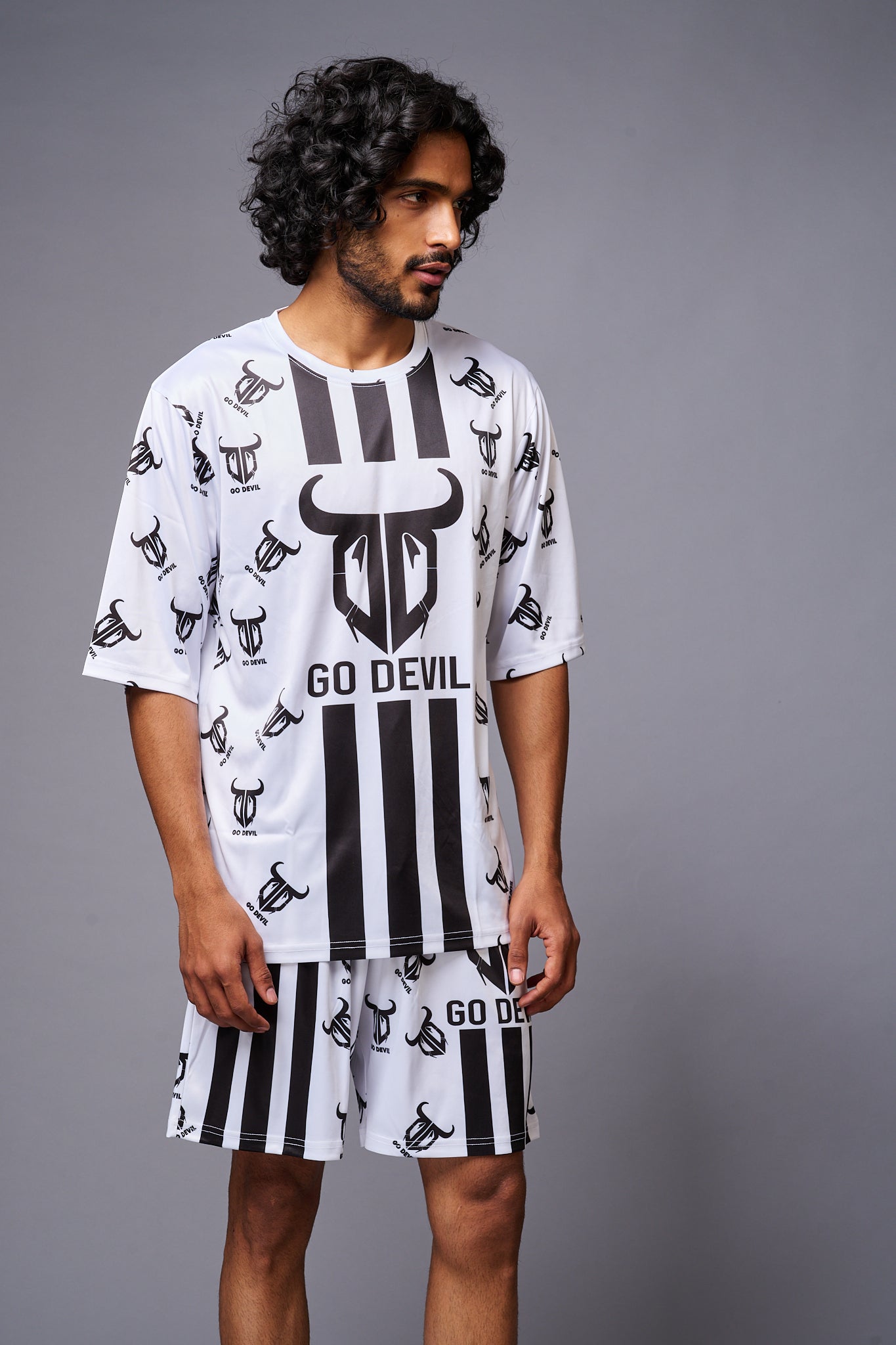 Go Devil With Logo Printed White Co-ord Set for Men - Go Devil