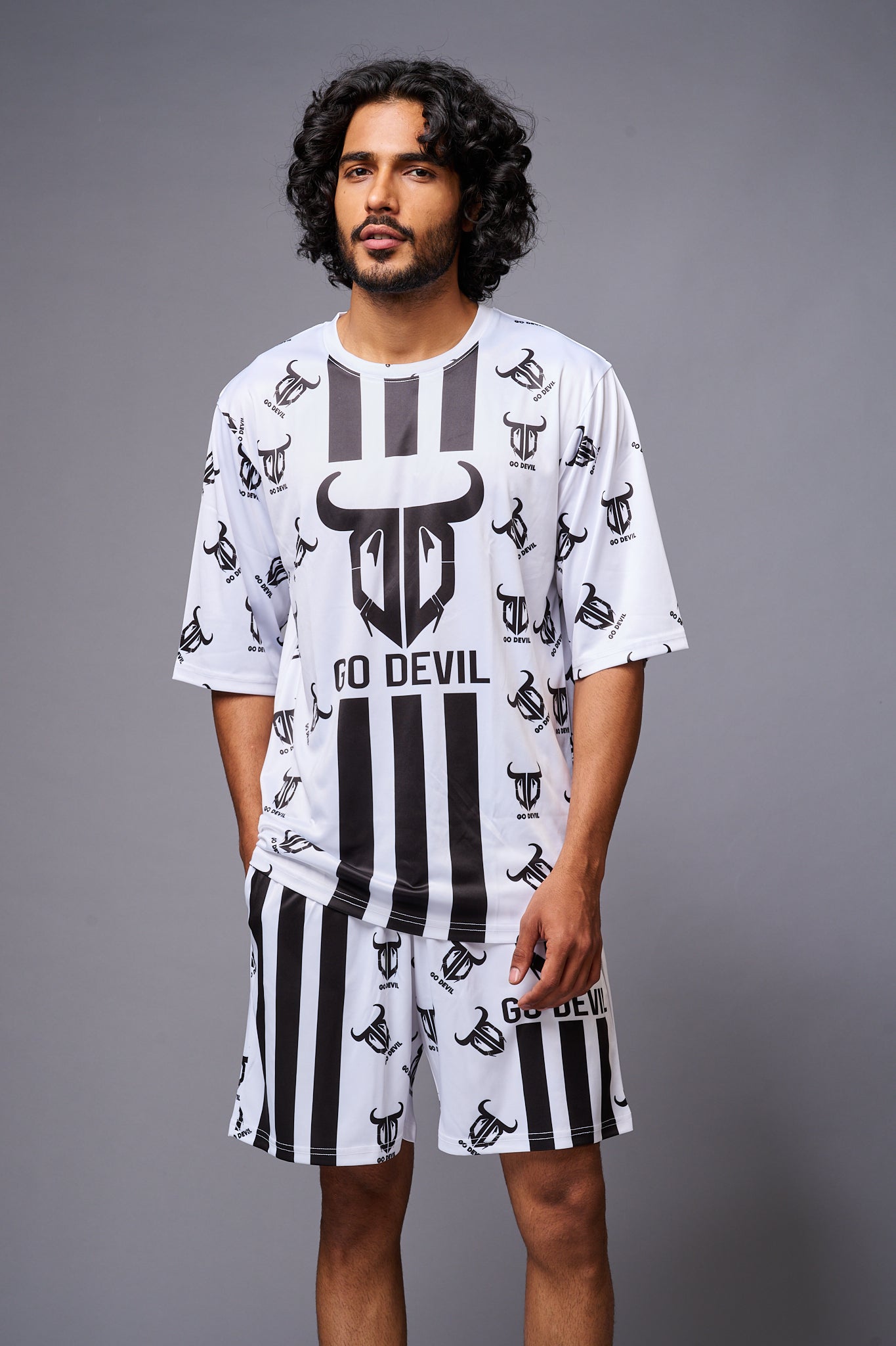 Go Devil With Logo Printed White Co-ord Set for Men - Go Devil