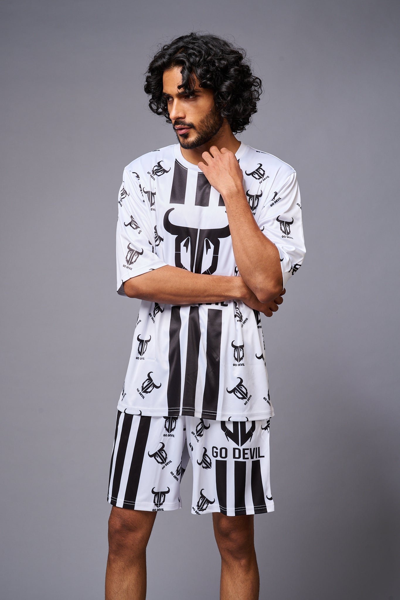 Go Devil With Logo Printed White Co-ord Set for Men - Go Devil