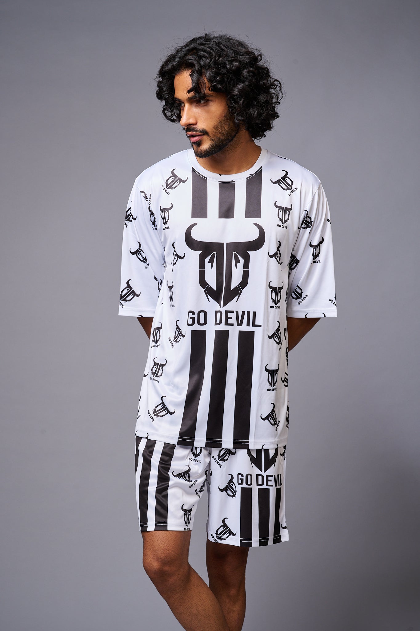 Go Devil With Logo Printed White Co-ord Set for Men - Go Devil