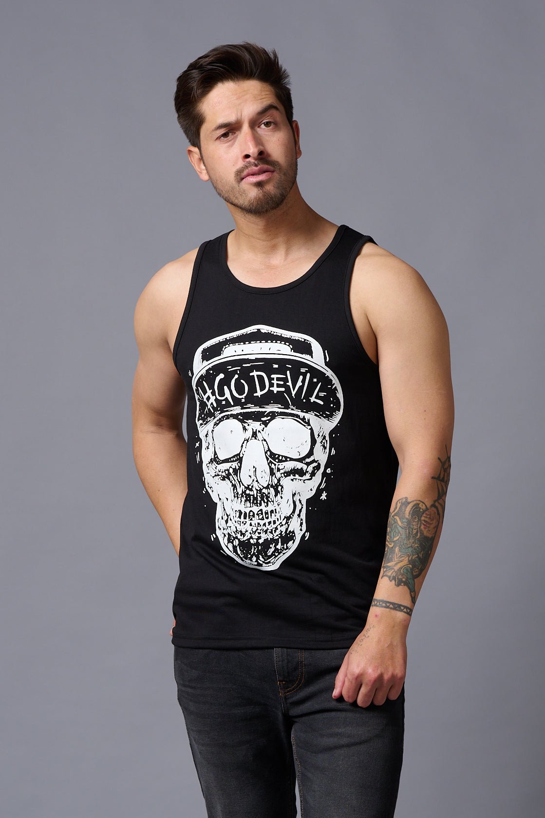 #Go Devil with Skull Printed Vest for Men - Go Devil