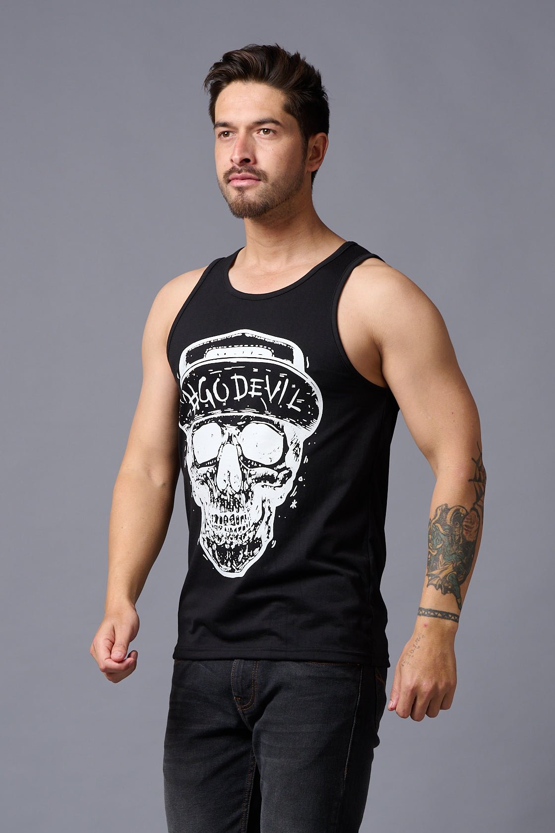 #Go Devil with Skull Printed Vest for Men - Go Devil