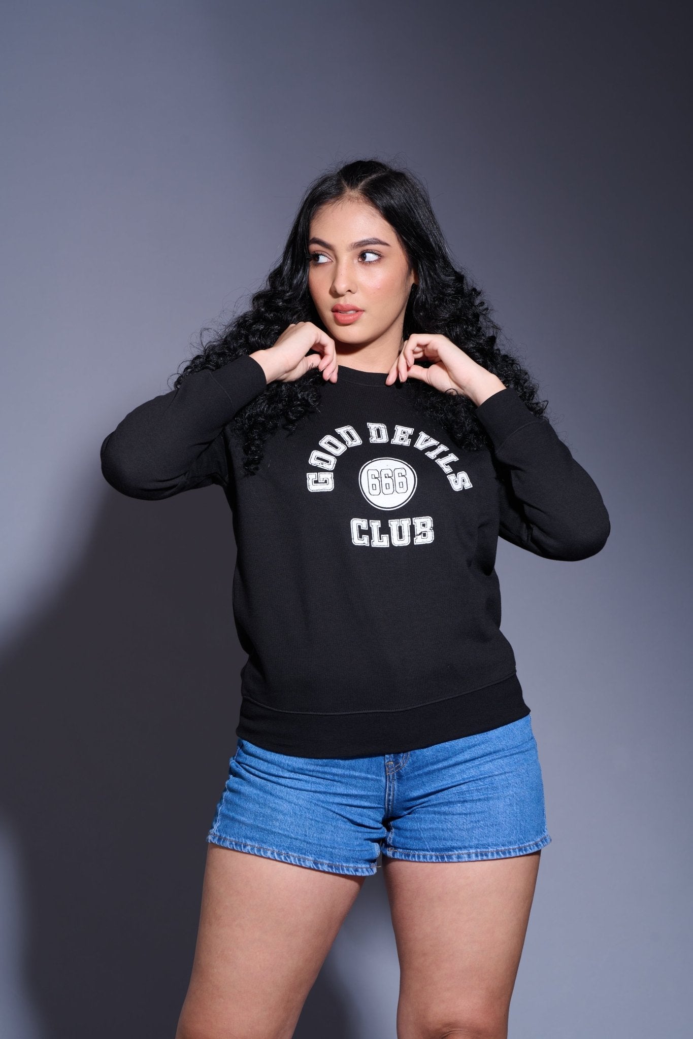 Go Devils Club Printed Black Sweatshirt for Women - Go Devil