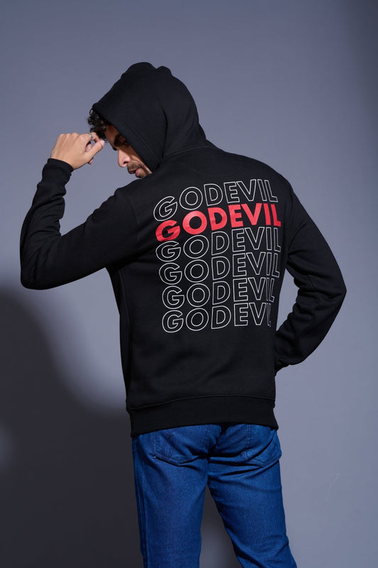 GODEVIL Printed Black Hoodie for Men - Go Devil