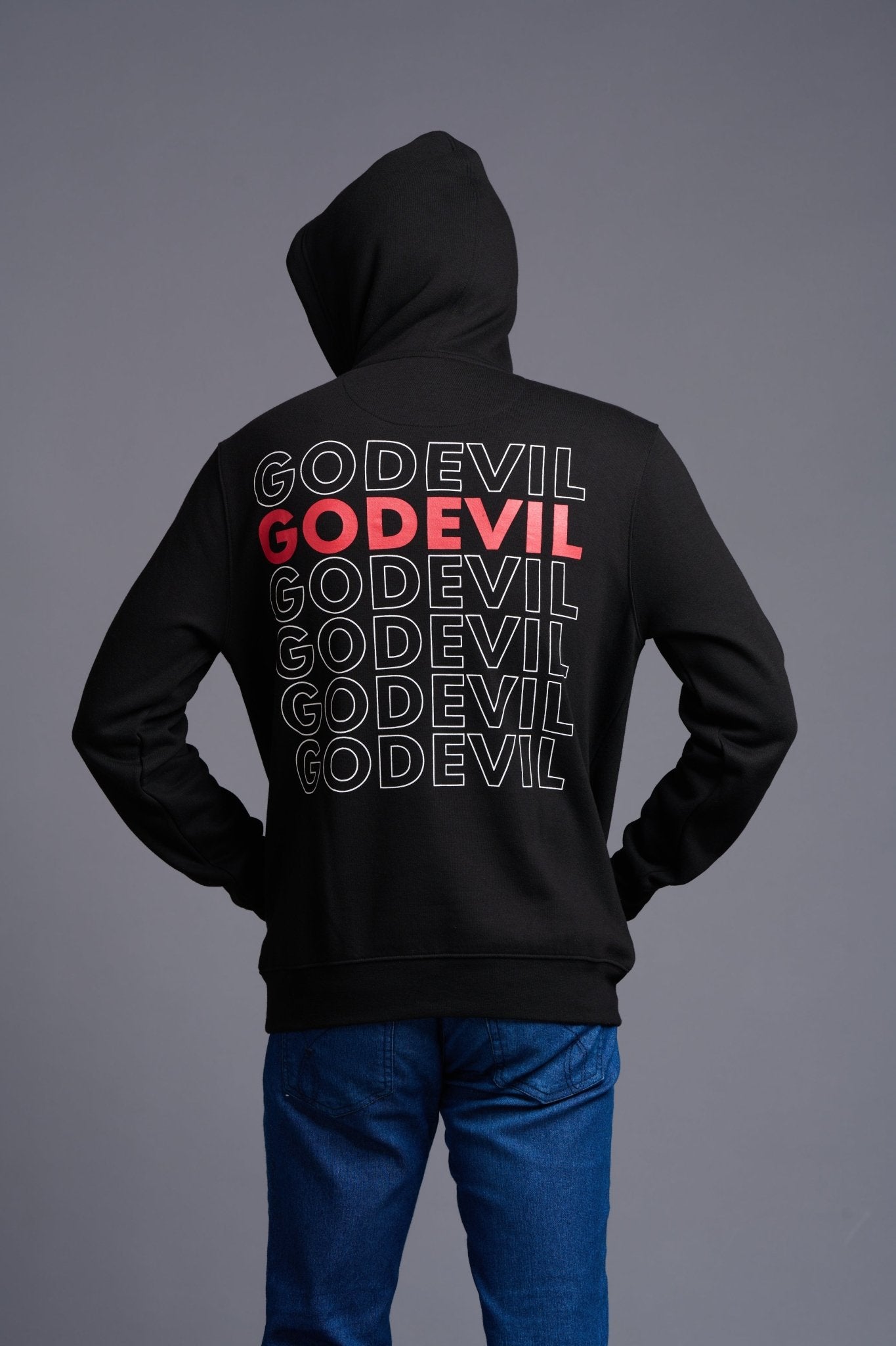 GODEVIL Printed Black Hoodie for Men - Go Devil