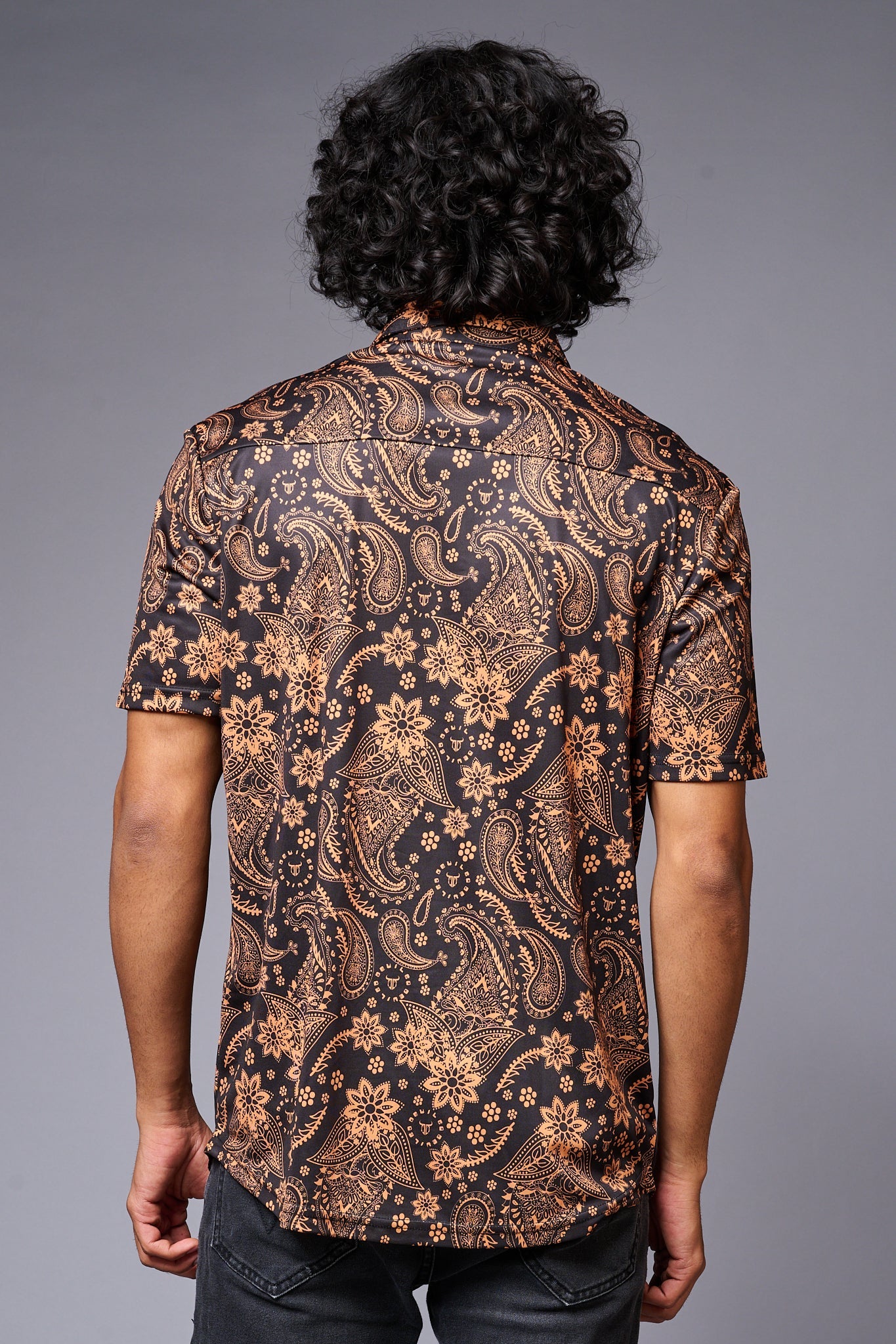 Golden Paisely Design Printed Black Shirt for Men - Go Devil