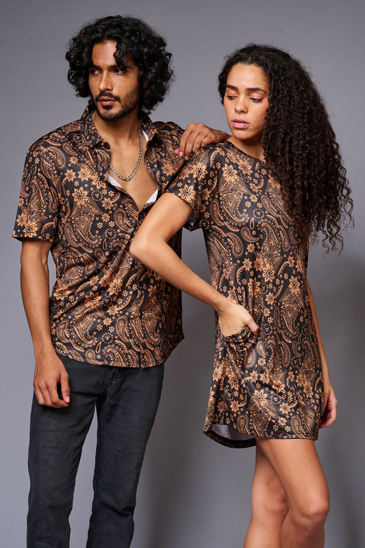 Golden Paisely Design Printed Couples Coord - Go Devil