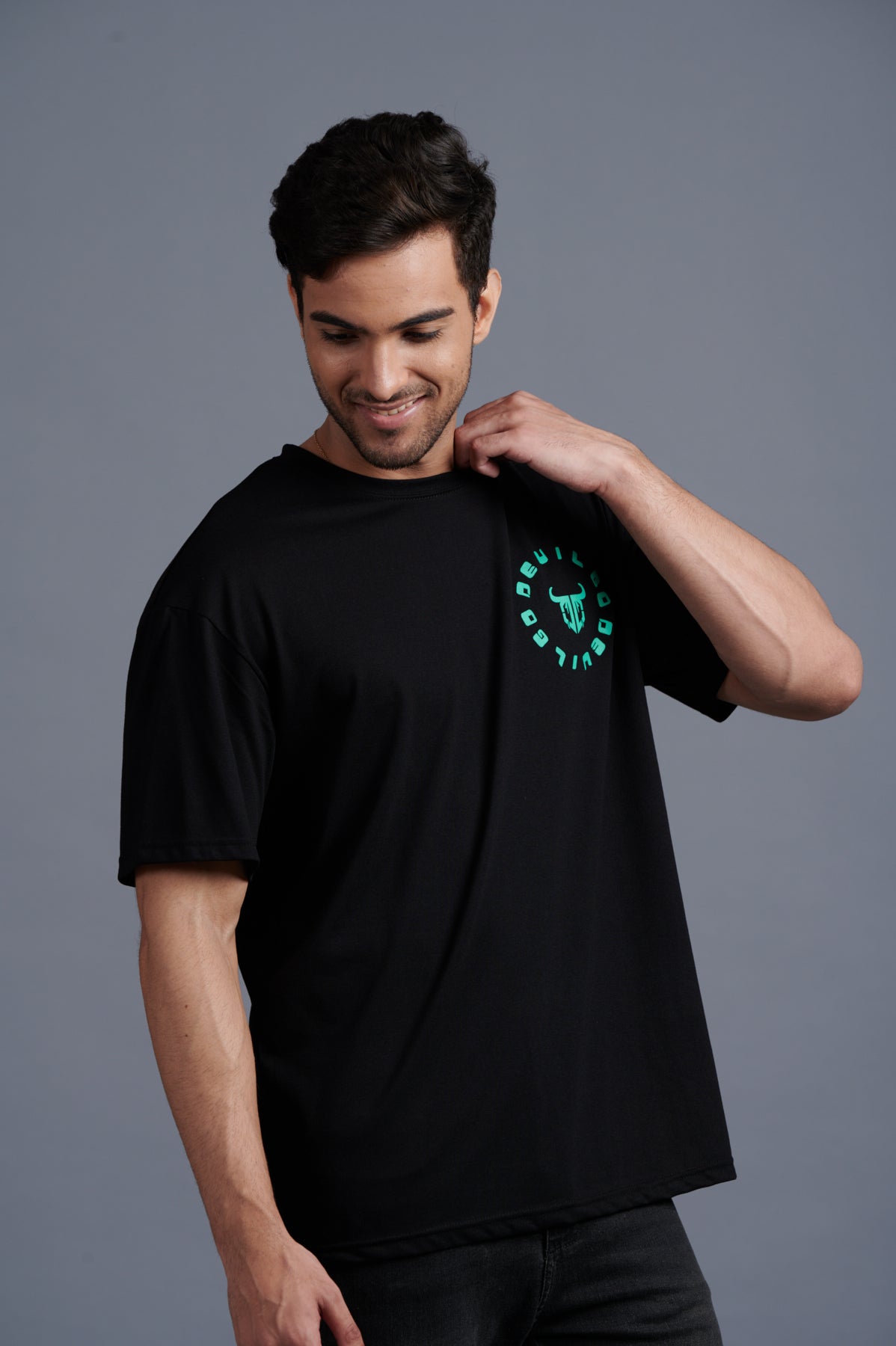 Green Devil Printed Black Oversized T-Shirt for Men - Go Devil